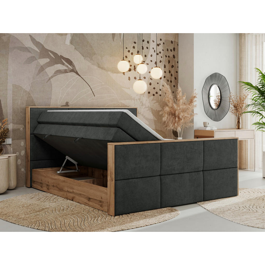 Thumbnail - MKS Boxspringbett, Dunkelgrau, Textil, 2-Sitzer, H4, Rechteckig, 180x200 cm, Oeko-Tex®, Schlafzimmer, Betten, Boxspringb...