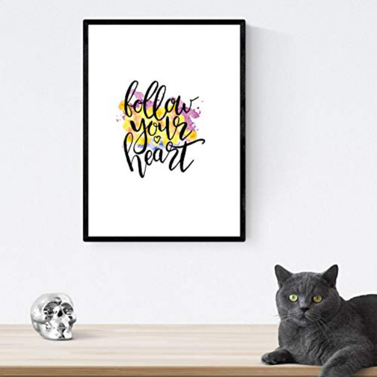 POSTER Set mit 4 glücklich und bunt ‚folgen‘ A4 Schwarzer Rahmen - Schwarz, Papier (29.7/3cm) - Nacnic