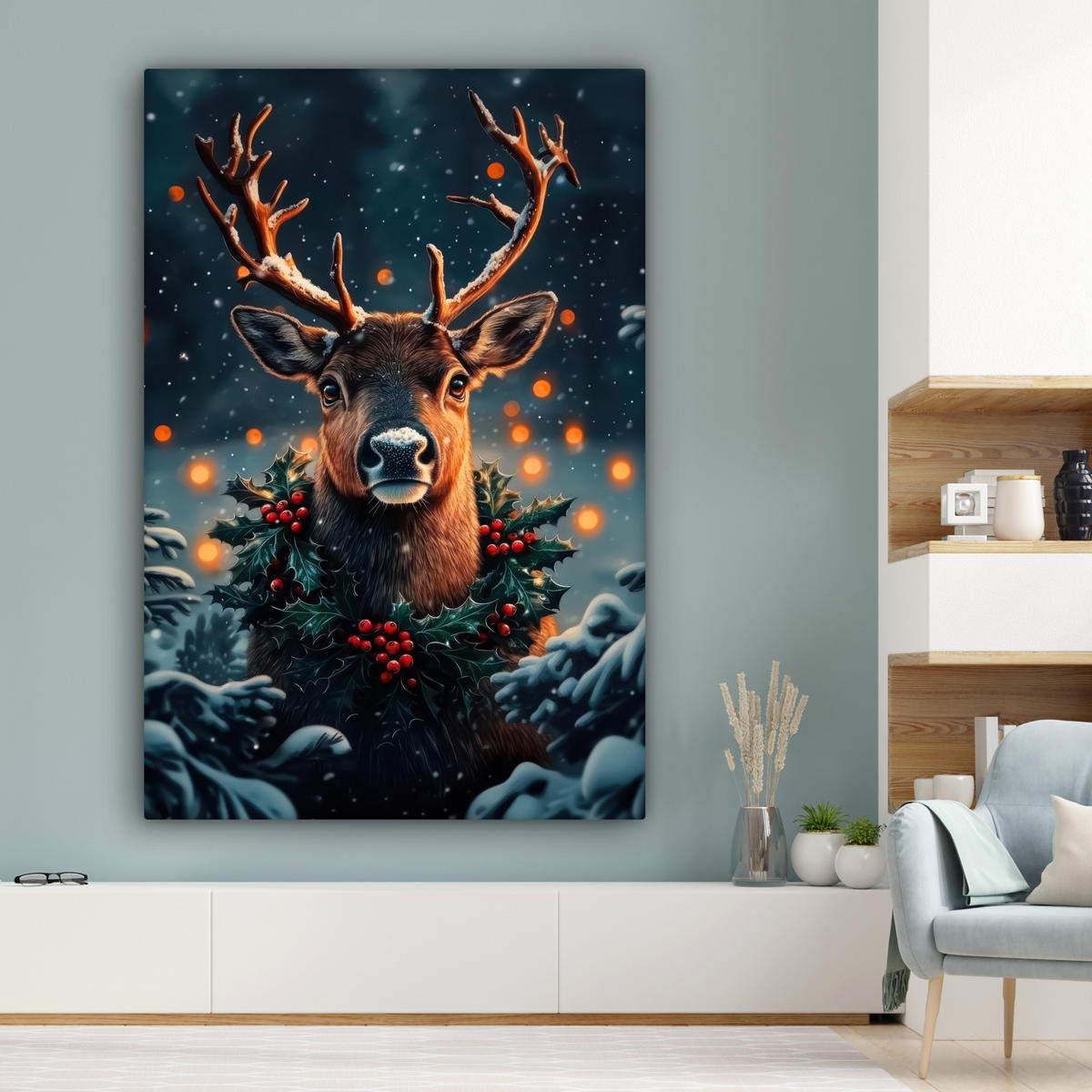 SLIKA NA PLATNU Jelen 90x140 cm - temno rjava, tekstil (90/140cm) - MuchoWow