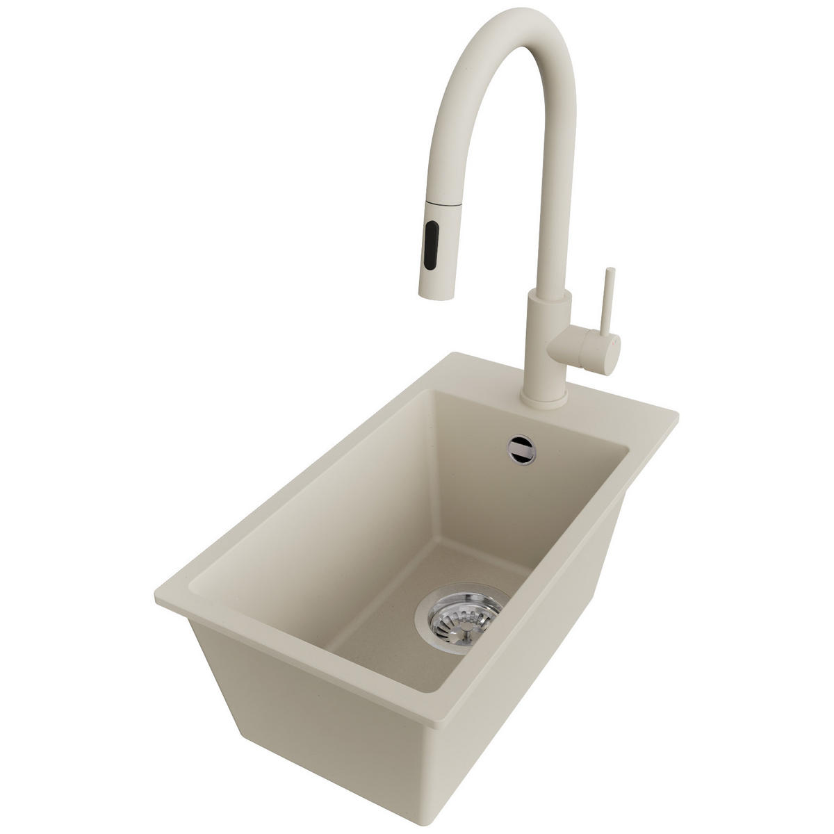 GRANITSPÜLE Riga, 2-er set Beige 28/50 cm 1 Becken + Küchenarmatur 40/20 cm + Ablauf-Set ab 30er Unterschrank - Chromfarben/Beige, Kunststoff (28/20/50cm) - Primagran