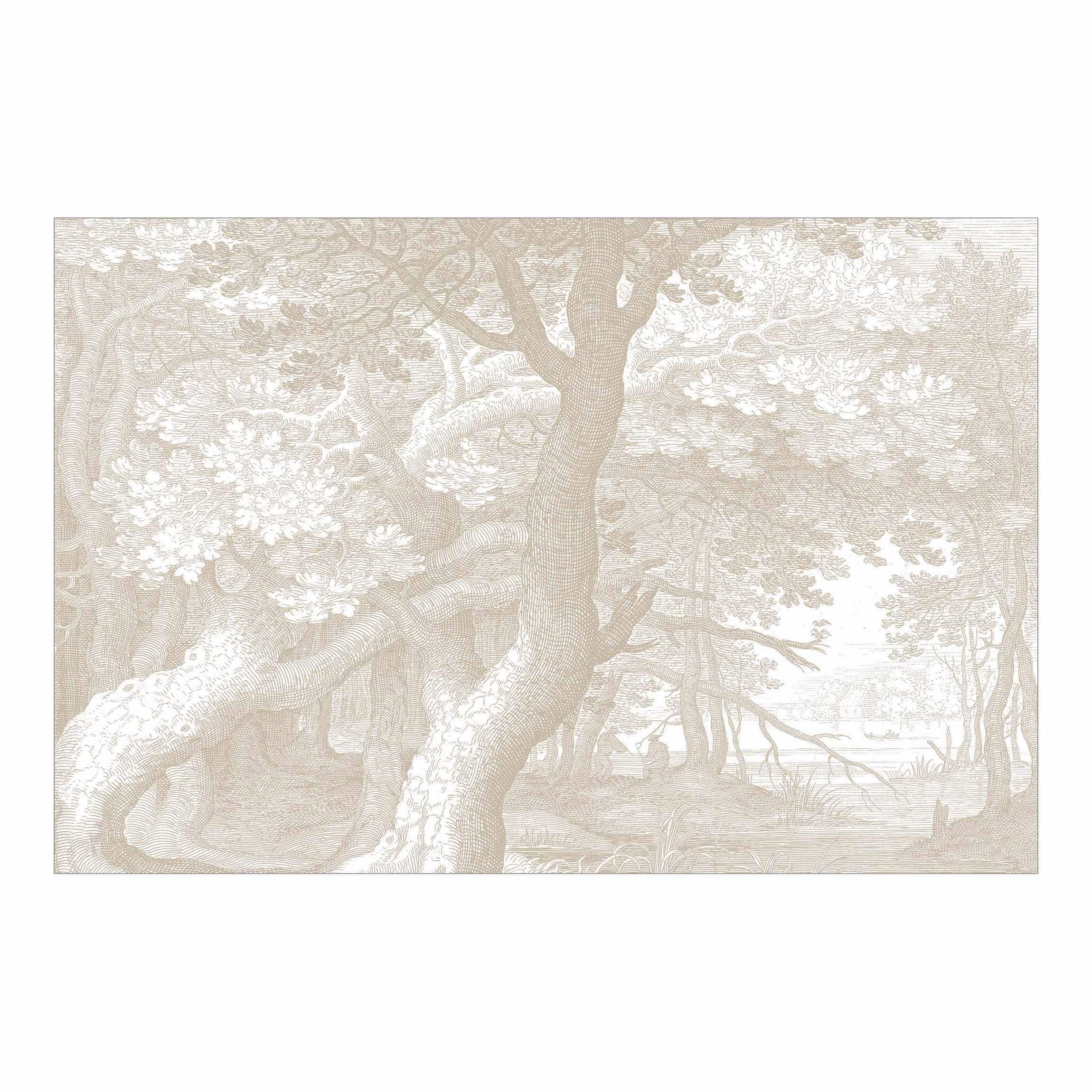 FOTOTAPETE Im Wald Kupferstich in Beige 288/190 cm - Eichefarben, Papier (288/190cm) - Bilderwelten
