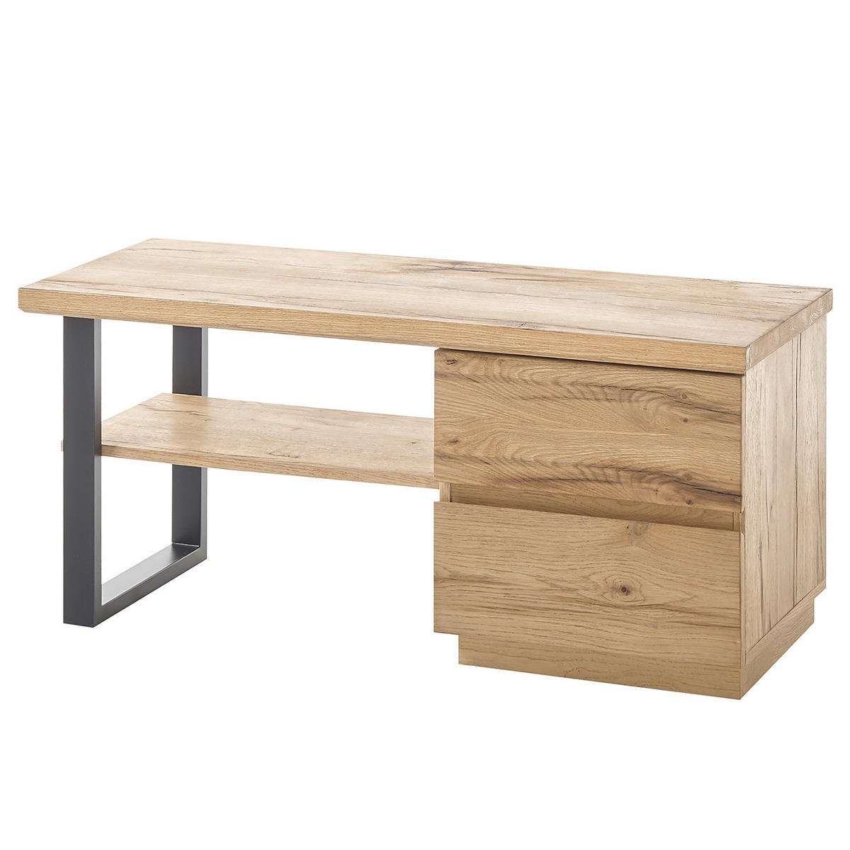 GARDEROBENBANK - Echtholzfurnier / Metall - Risseiche / Schwarz - Eichefarben, Holzwerkstoff/Metall (108/47/41cm) - home24
