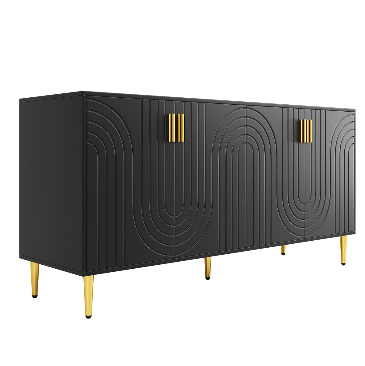 SIDEBOARD aus MDF 152x40x75 cm Schwarz mit Wellenfront und goldfarbenen Griffen - Schwarz, Holzwerkstoff (152/75/40cm) - IVMEU