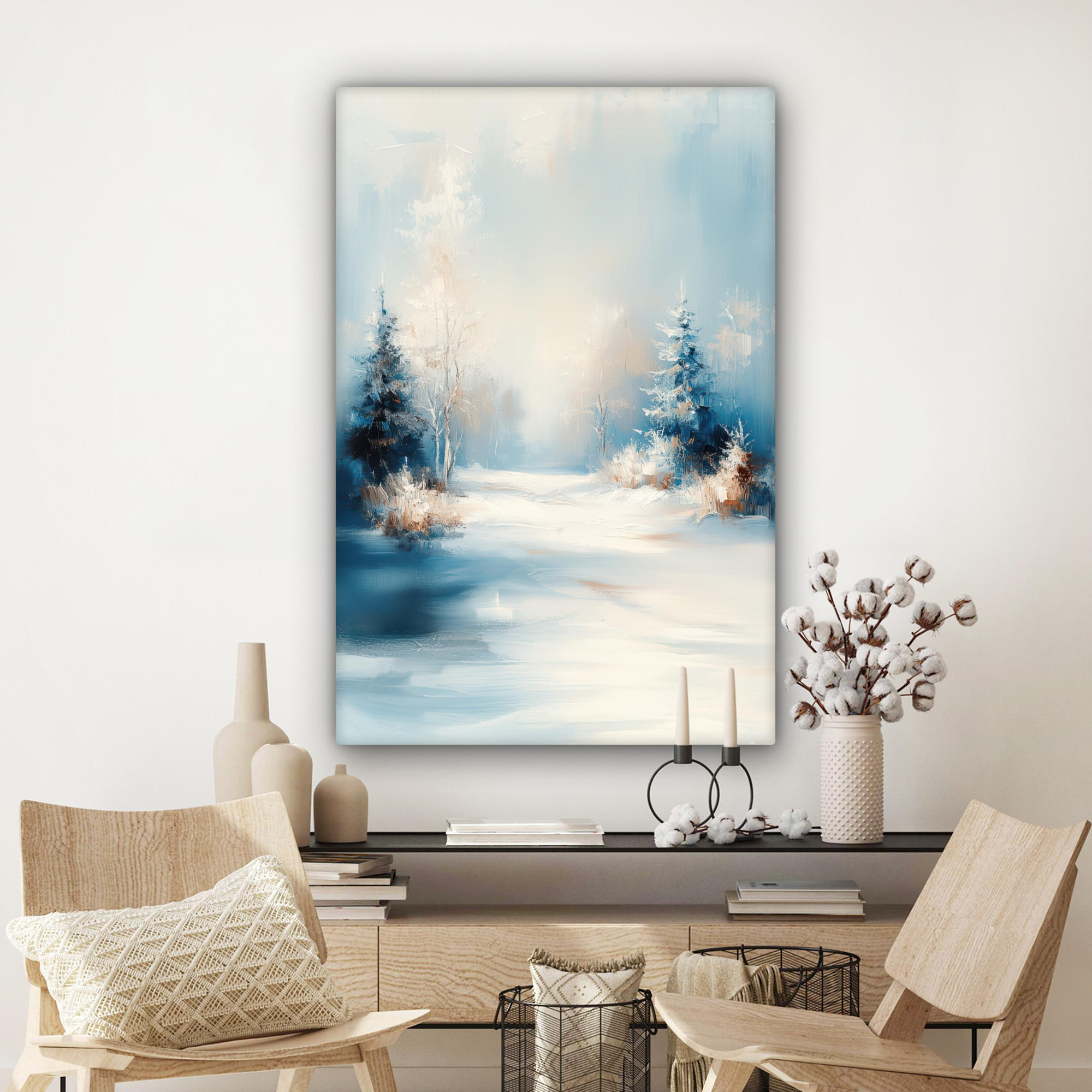 LEINWANDBILD Wald - Winter - Natur - Abstrakt - Schnee 80x120 cm - Weiß, Textil (80/120cm) - MuchoWow