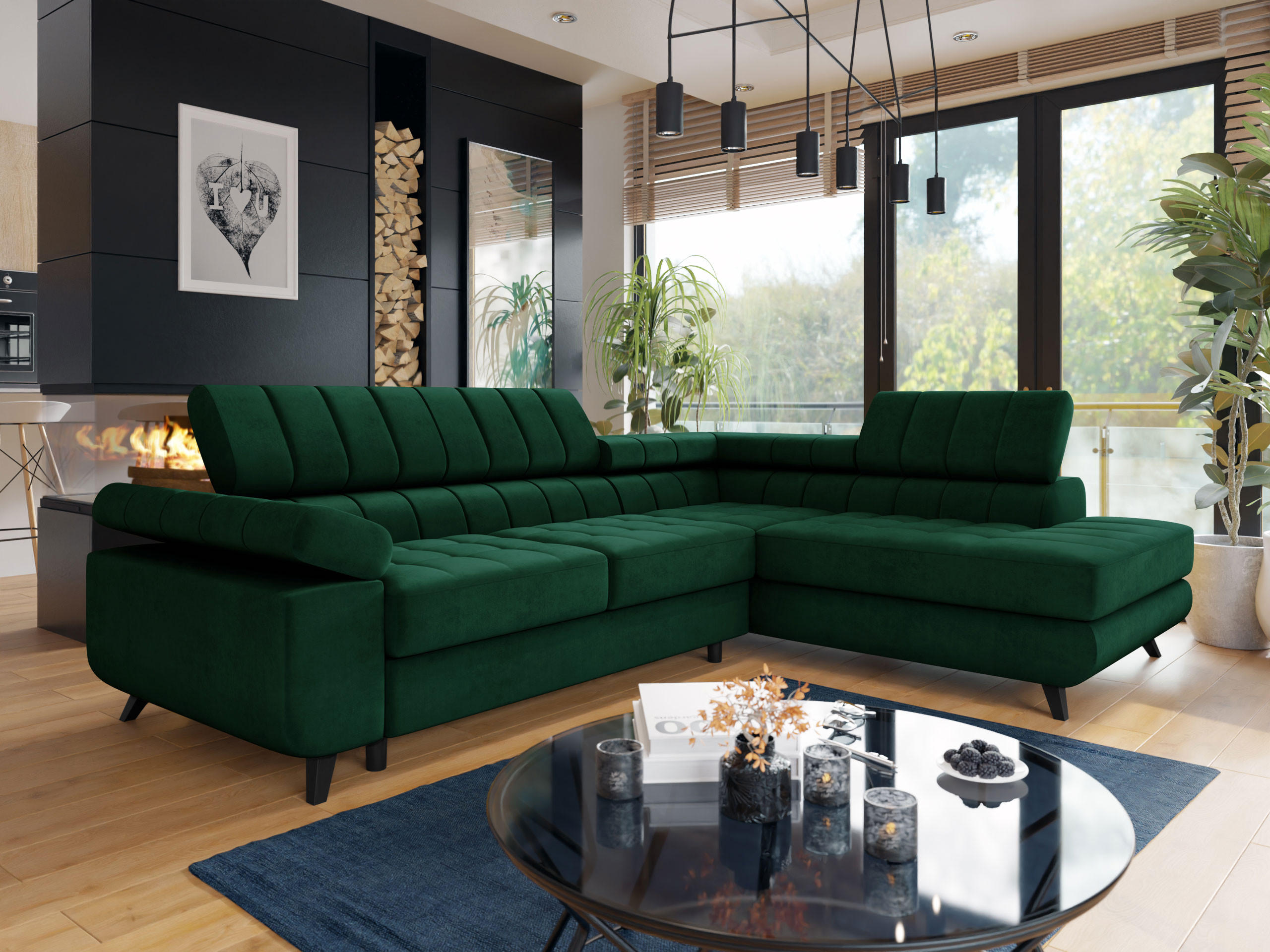 ECKSOFA Nord Premium, Seite: Rechts - Smaragdgrün/Anthrazit, Holz/Textil (264/203cm) - MIRJAN24