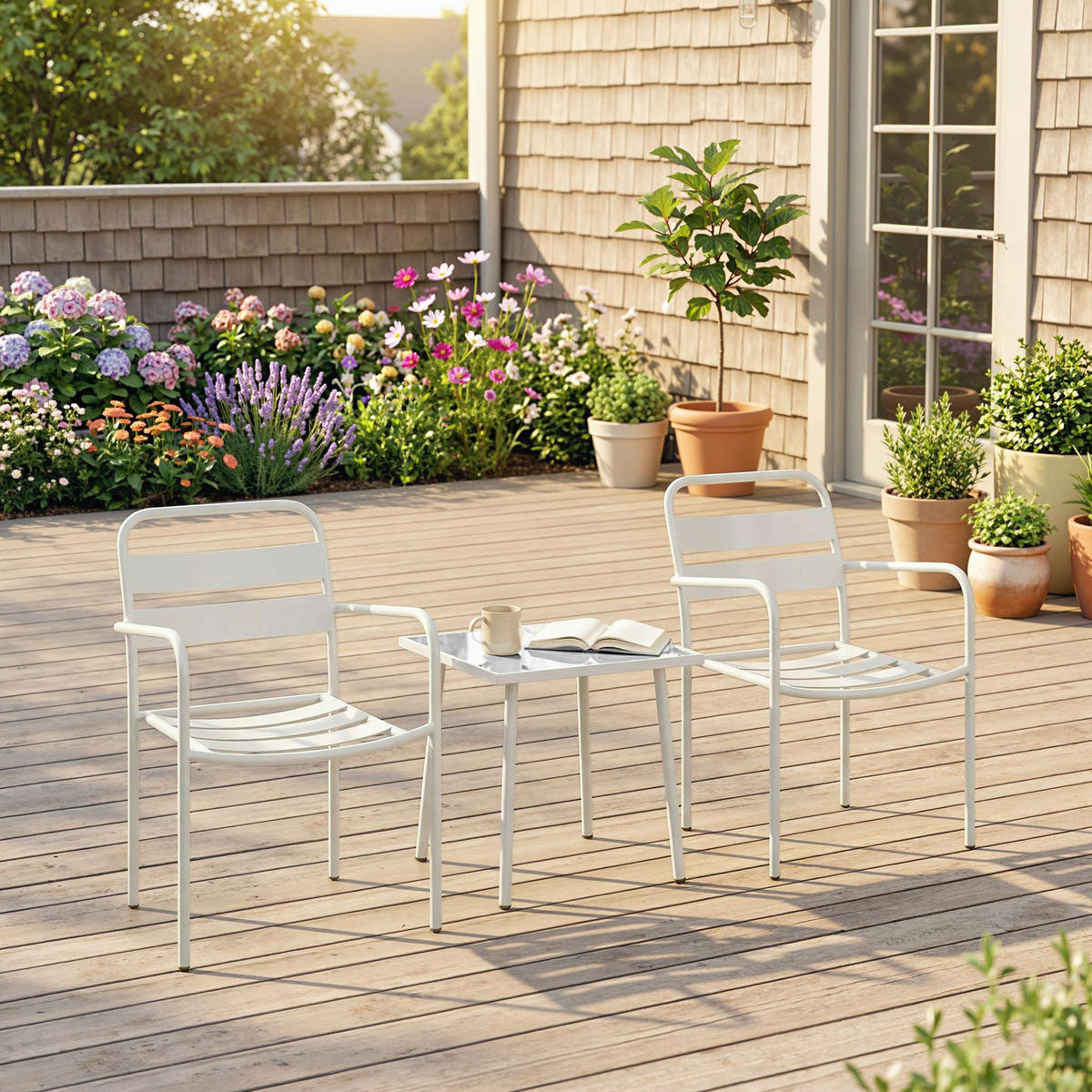 BISTROSET DE-07326 mit Glastisch und Lamellen-Design Weiß - Weiß, Glas/Metall - ComfortXL