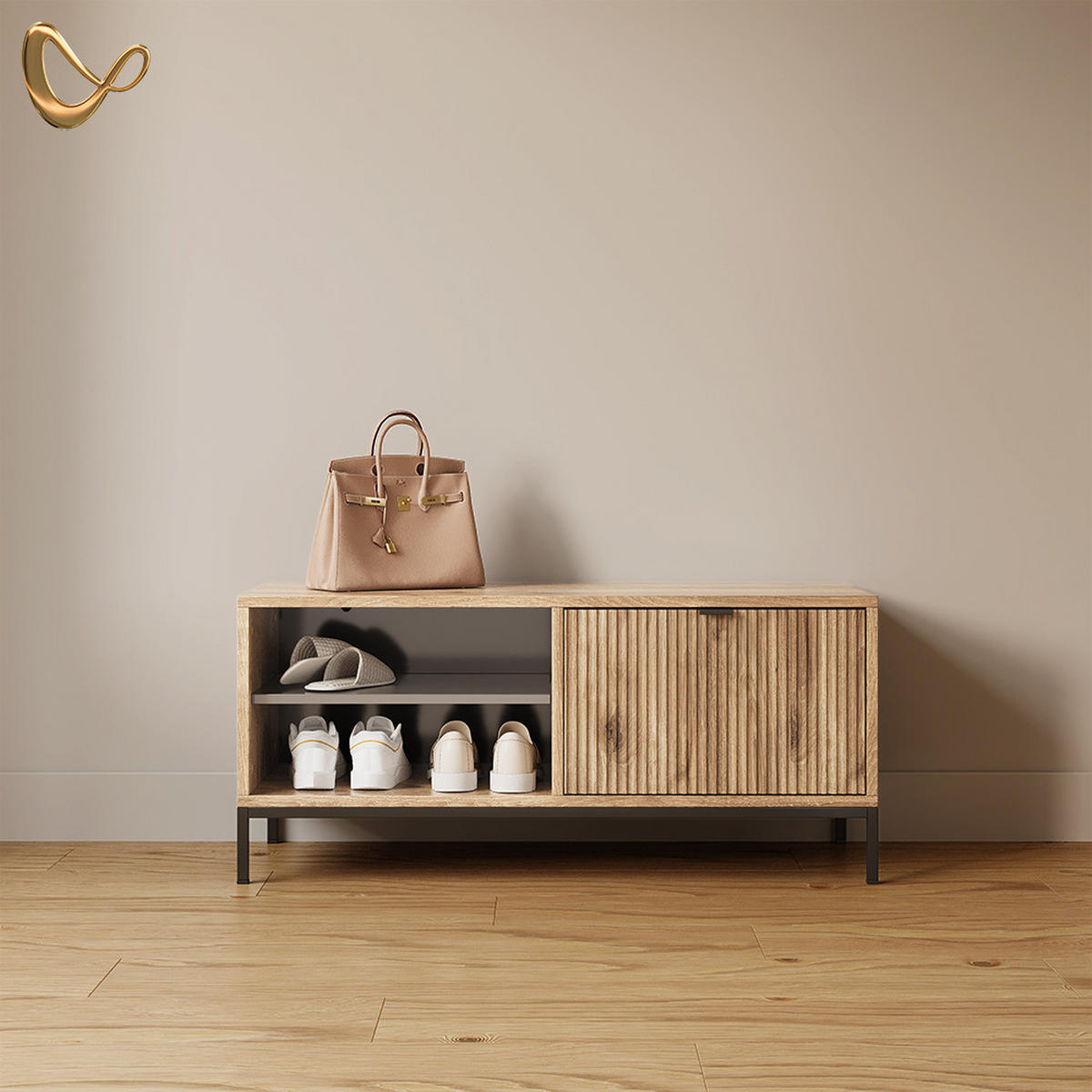 SCHUHSCHRANK Aterno Viking Oak 100 x 45 cm mit Klapptür - Eichefarben, Holzwerkstoff (100/45/40cm) - Livinity®