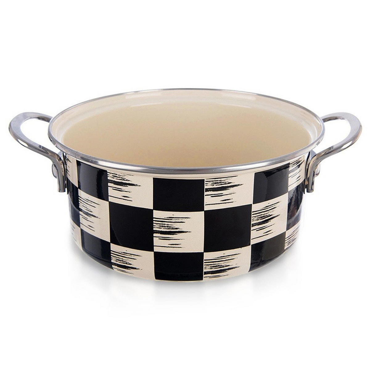EMAILLIERTOPF Schachbrett mit Karomuster beige - Beige, Metall (20cm) - Orion 