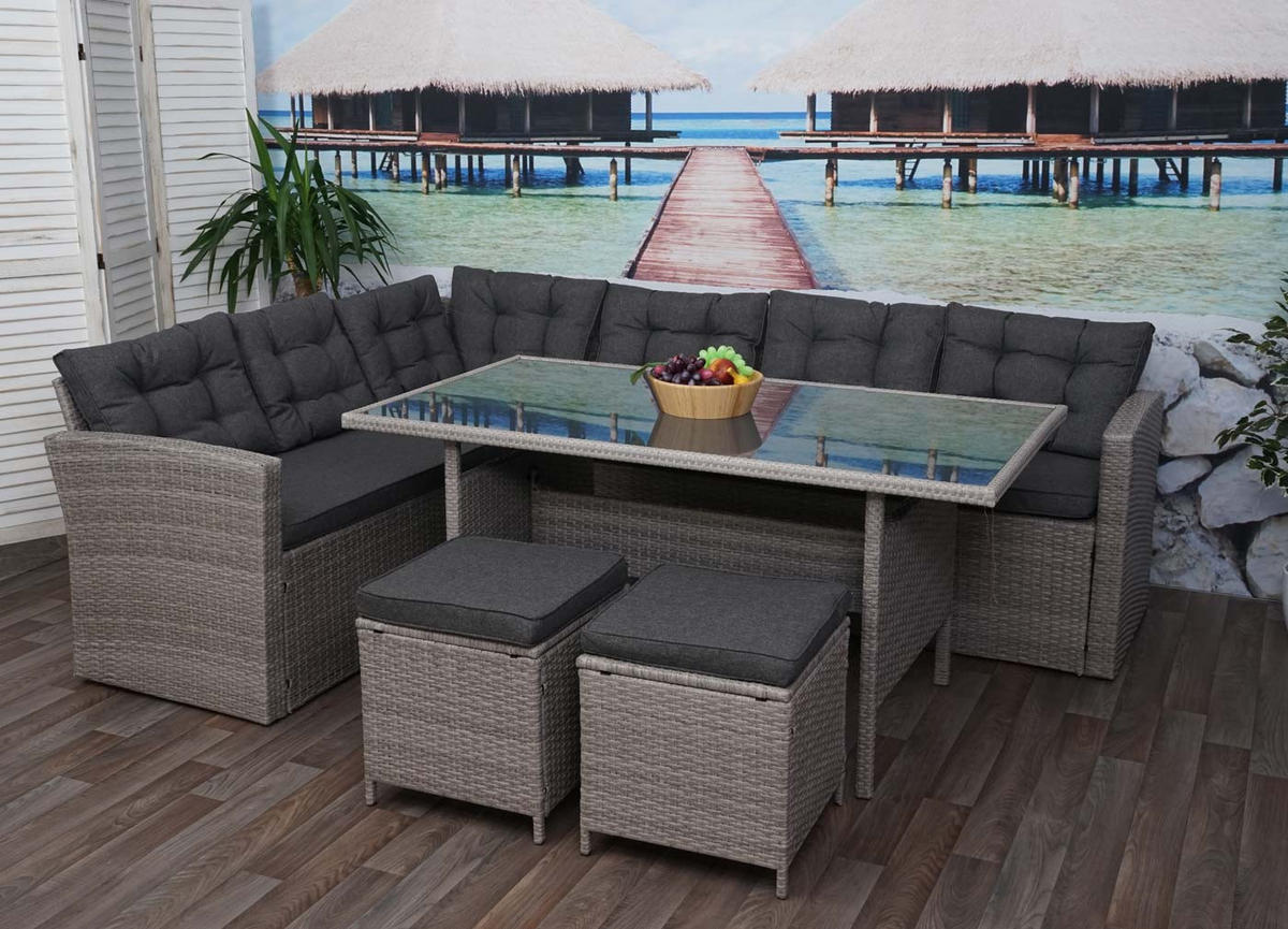 POLY-RATTAN-GARNITUR Grau - Grau, Kunststoff - MCW
