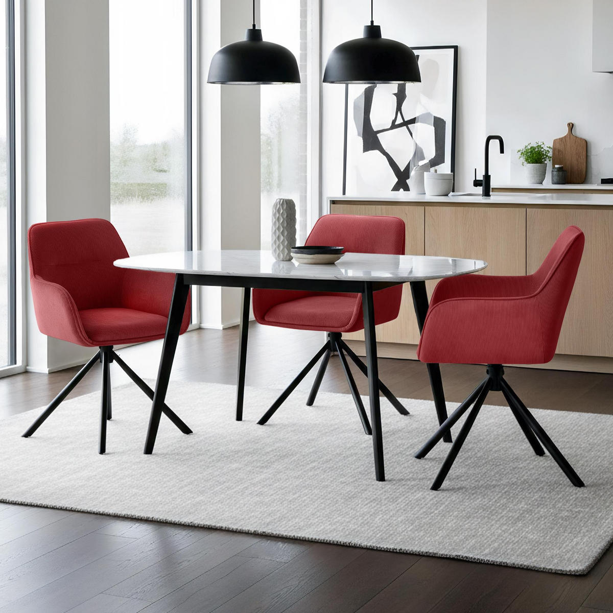 ARMLEHNENSTUHL Cord Bordeauxrot - Bordeaux/Schwarz, Textil/Metall (58/84/59cm) - CLP