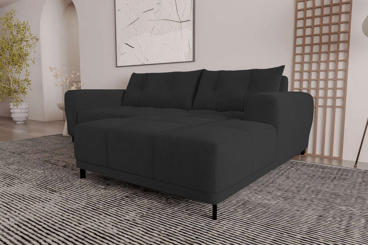 ECKSOFA Massimo Cordstoff Schwarz inkl. Schlaffunktion Rechts - Schwarz, Textil/Metall (246/177cm) - 99rooms