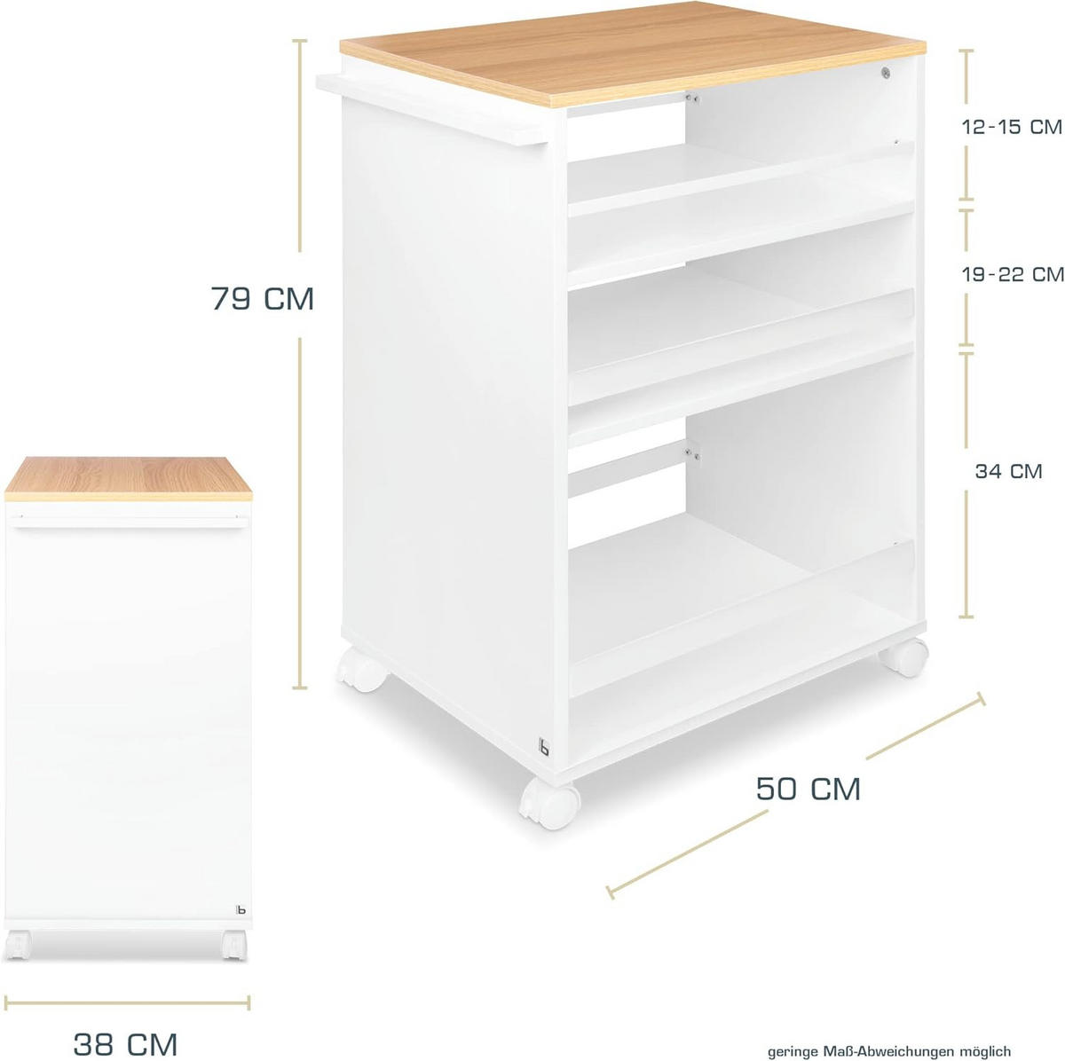 UNIVERSALWAGEN Bengt Weiß-Eiche - Multicolor/Weiß, Naturmaterialien/Holz (38/79/50cm) - BoMoe