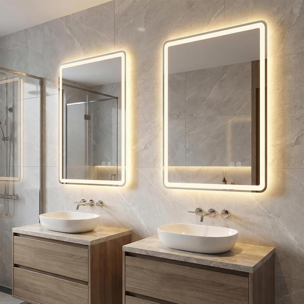 BADSPIEGEL mit LED Beleuchtung silber - Silberfarben, Glas (60/80/3cm) - COSTWAY