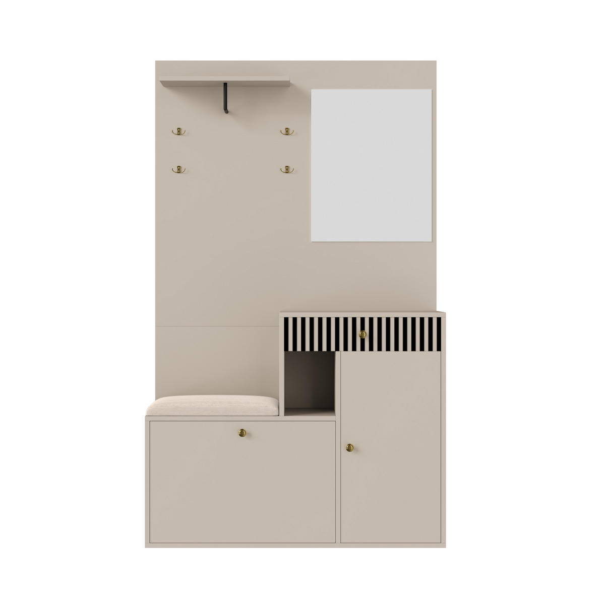 DIELENGARDEROBE mit Spiegel und Sitzbank 110/37/185,5 cm in Kaschmir - Beige, Holzwerkstoff (110/185.5/37cm) - BEAOK