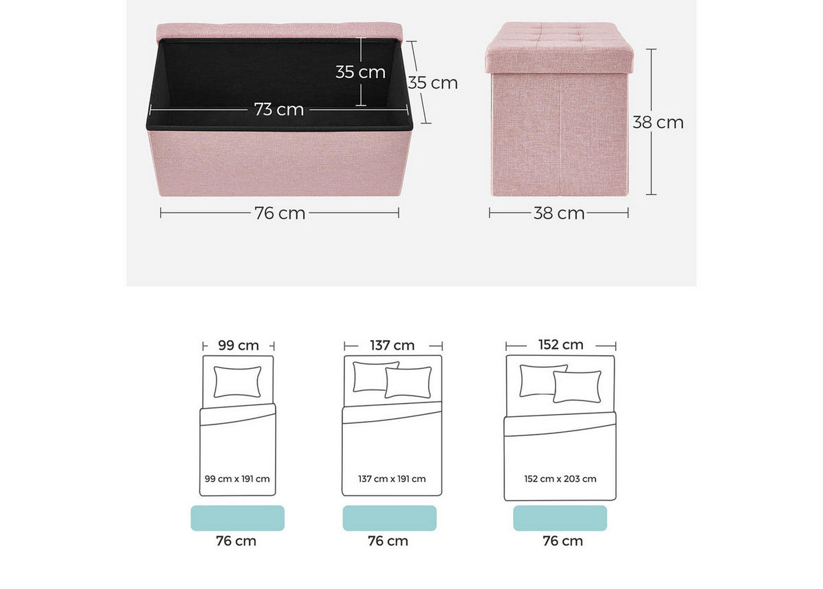 POUF-FALTEN, rosa - Pink, Holz/Textil (38/38/76cm)