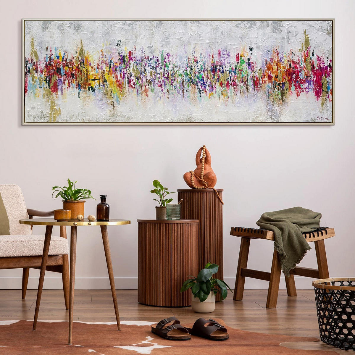 GEMÄLDE Abstraktion II Schattenfugenrahmen beige 180x60 cm - Beige, Holz (180/60cm) - YS-art gallery