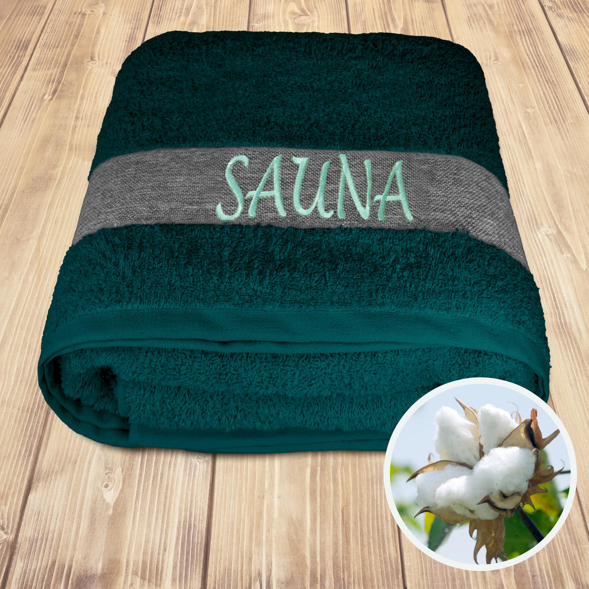 SAUNAHANDTUCH Lima Opalgrün 100x200 cm - Opal, Naturmaterialien (100/200cm) - Lashuma