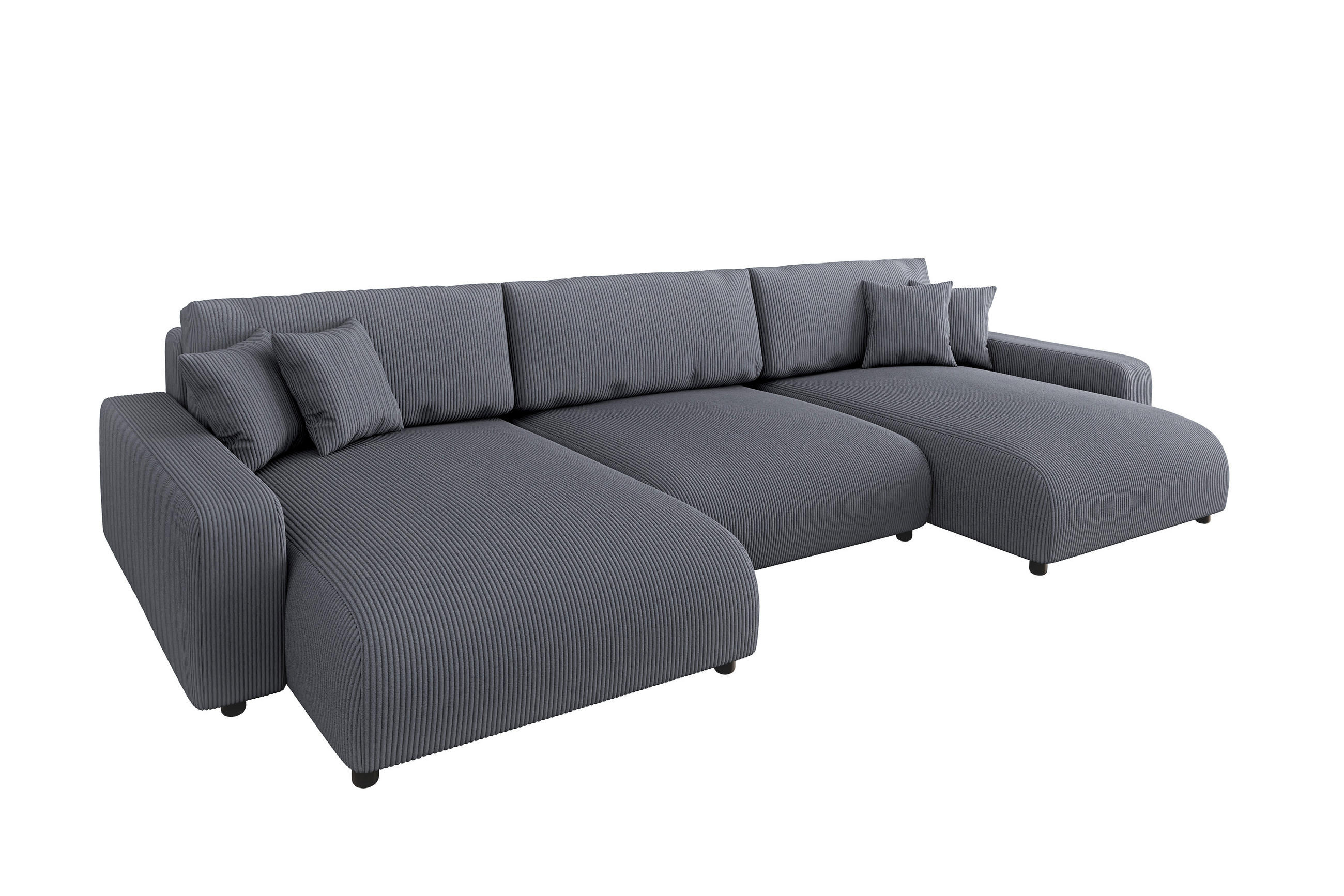 WOHNLANDSCHAFT Emma Grau Cord - Schwarz/Grau, Holz/Kunststoff (332/170cm) - S-Style Möbel