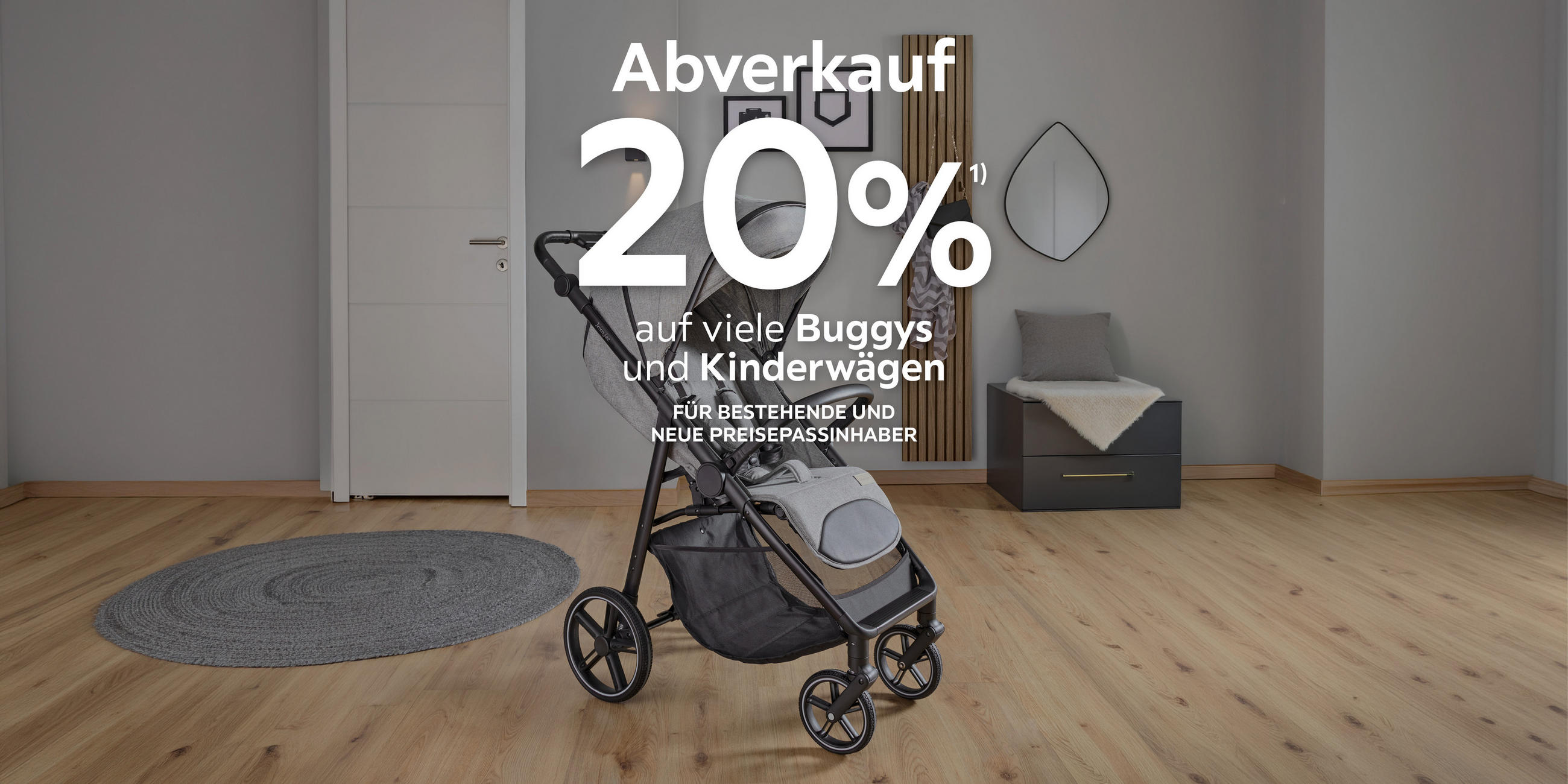 Abverkauf 20% auf viele Buggys und Kinderwägen. Für bestehende und neue Preisepassinhaber.