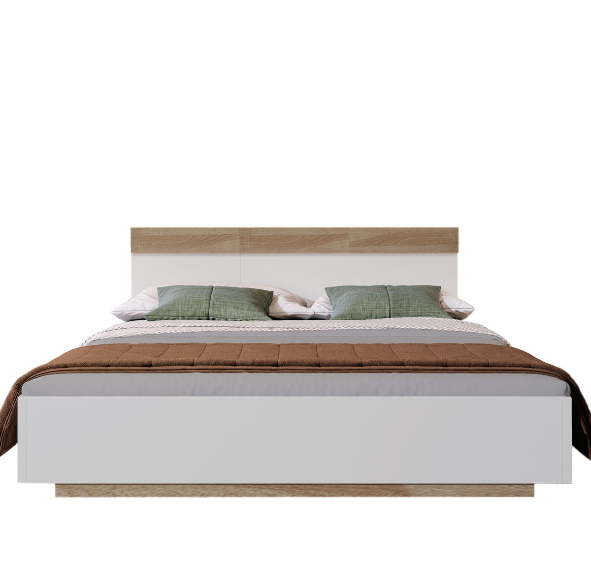 DOPPELBETT 140/200 cm mit Lattenrost in Schwebeoptik und hohem Kopfteil, werkstoff Sonoma-Eiche/Weiß - Weiß, Holzwerkstoff (140/200cm) - Redom