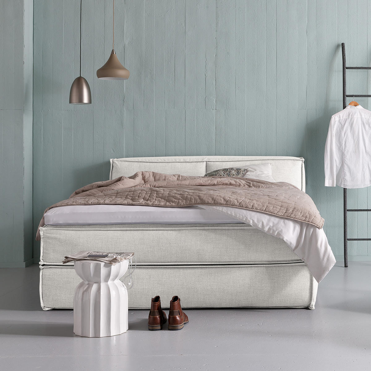 BOXSPRINGBETT mit Kopfteil - Premium - Weiß, Textil (180/200cm) - home24