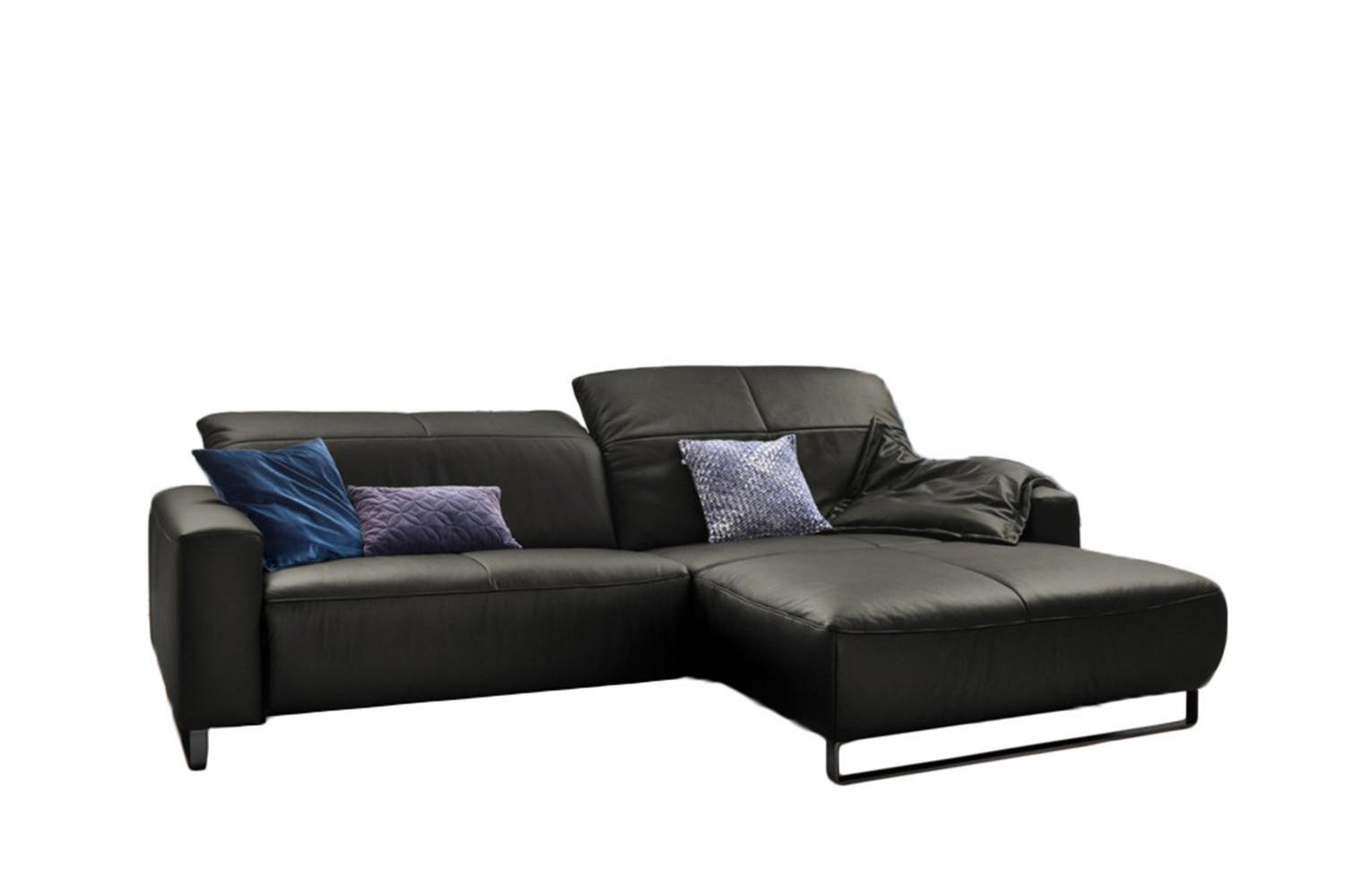 ECKSOFA MIT SITZTIEFENVERSTELLUNG YORK Granit Leder - Dunkelgrau/Schwarz, Leder (284/180cm) - KAWOLA