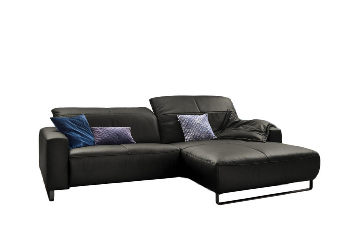ECKSOFA MIT SITZTIEFENVERSTELLUNG YORK Granit Leder - Dunkelgrau/Schwarz, Leder (284/180cm) - KAWOLA