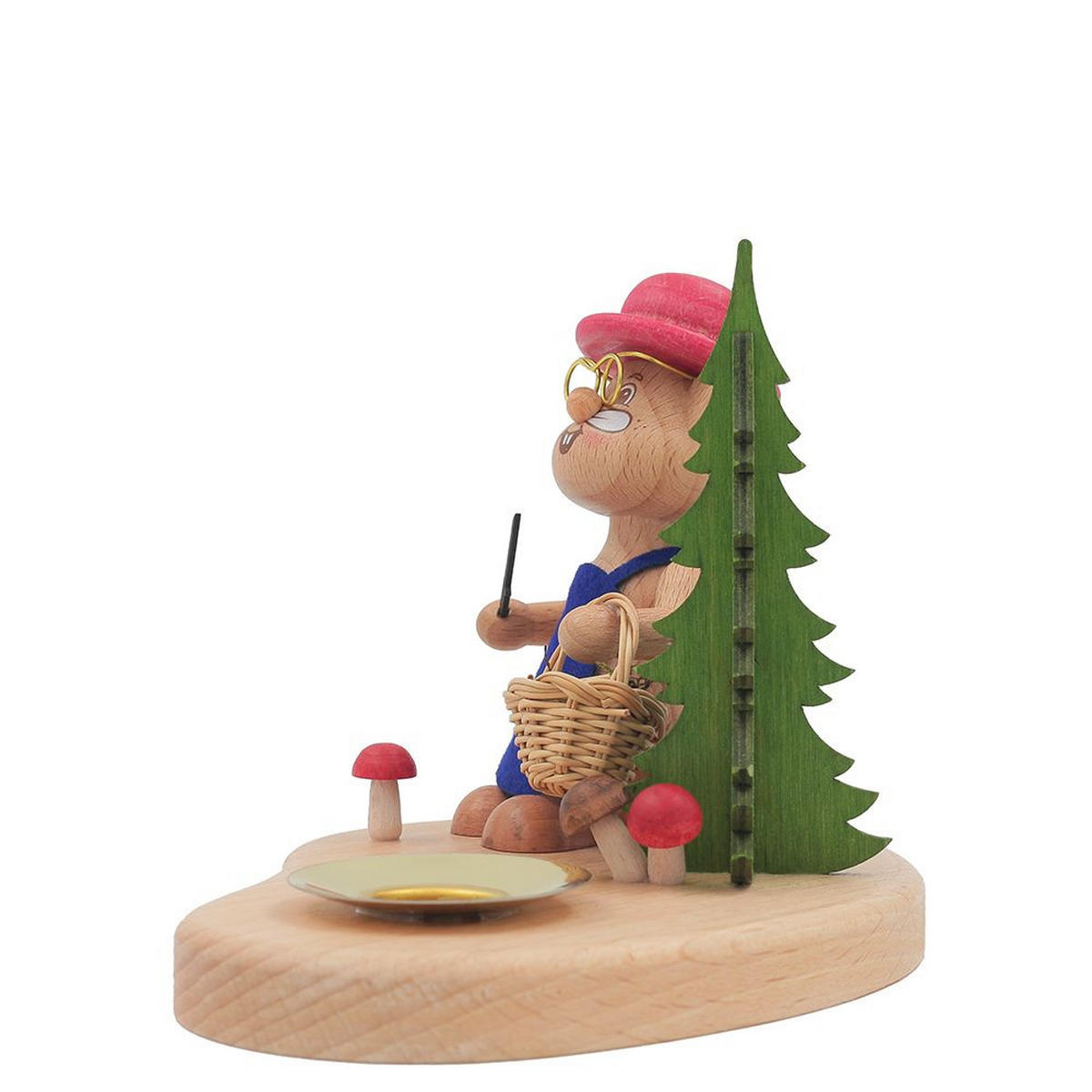 HOLZFIGUR Hamster Pilzsammler mit Kerzenhalter 11 cm - Multicolor, Metall (14/1/0.1cm)