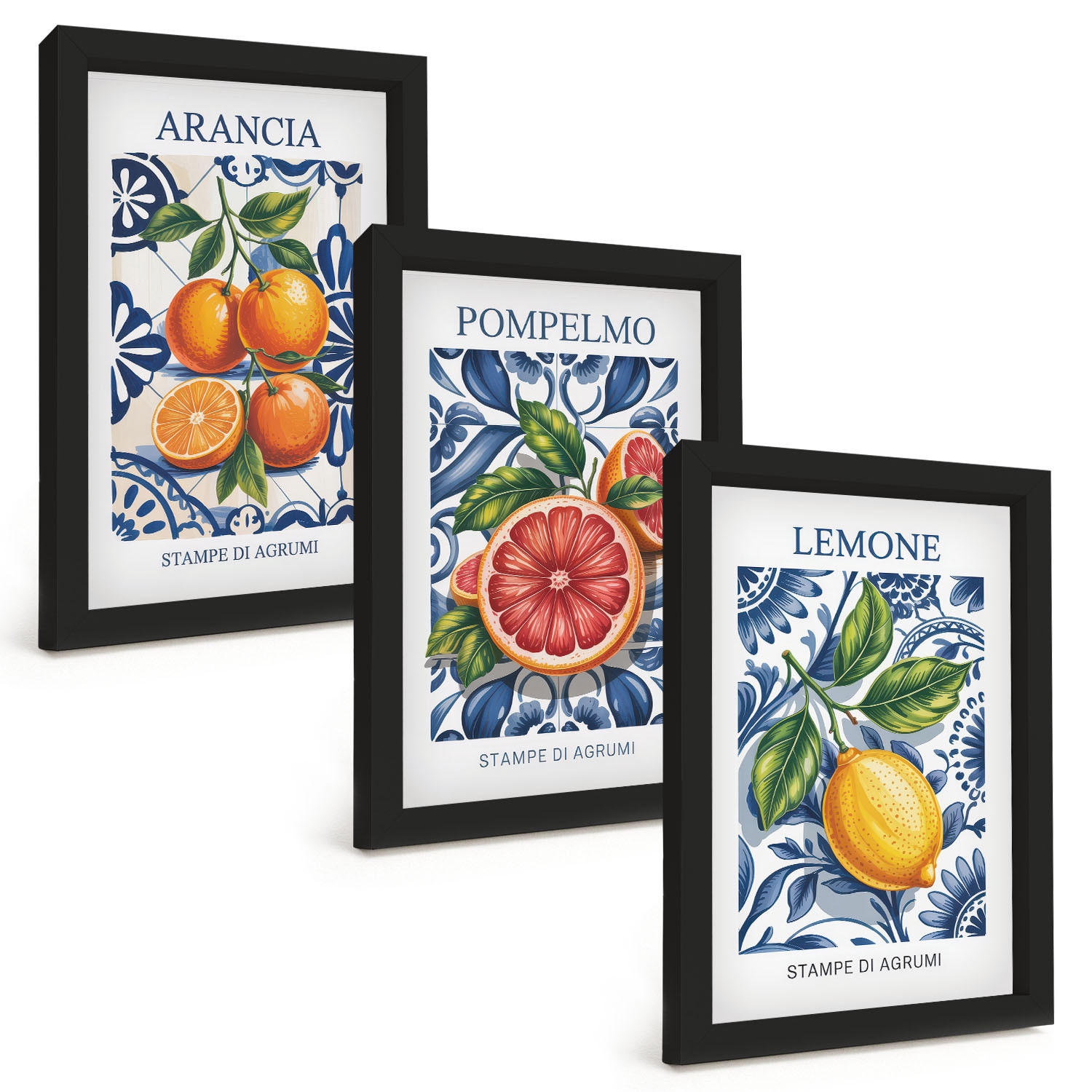 BILDER SET 3er Set - 20x30 cm Schwarzer Rahmen - Italienische Zitrus-Modeplakate - Schwarz, Kunststoff (20/30cm) - TULUP