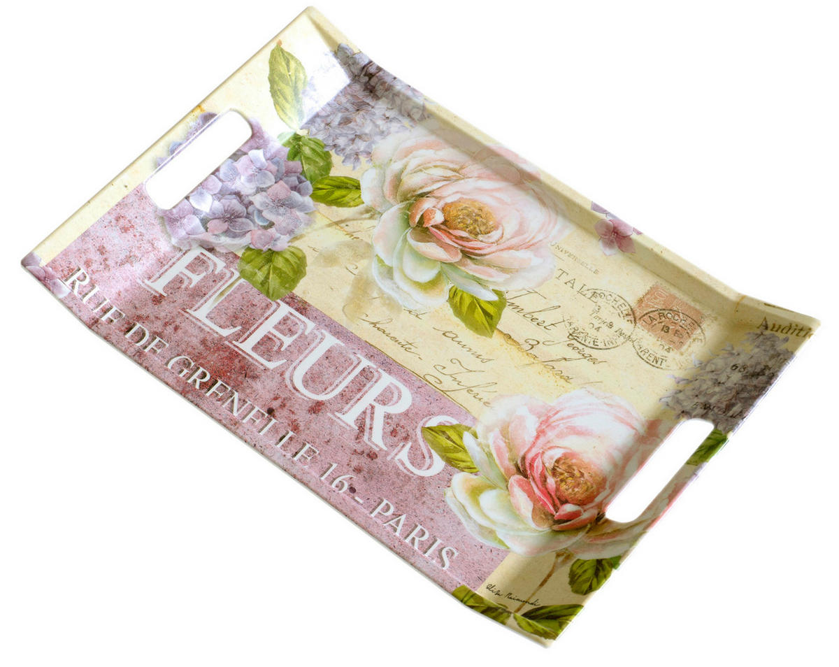 TABLETT Edelrose, rechteckige Serviertablett mit Griff 38x27 cm - Rosa, Kunststoff (27/3/38cm) - Lashuma