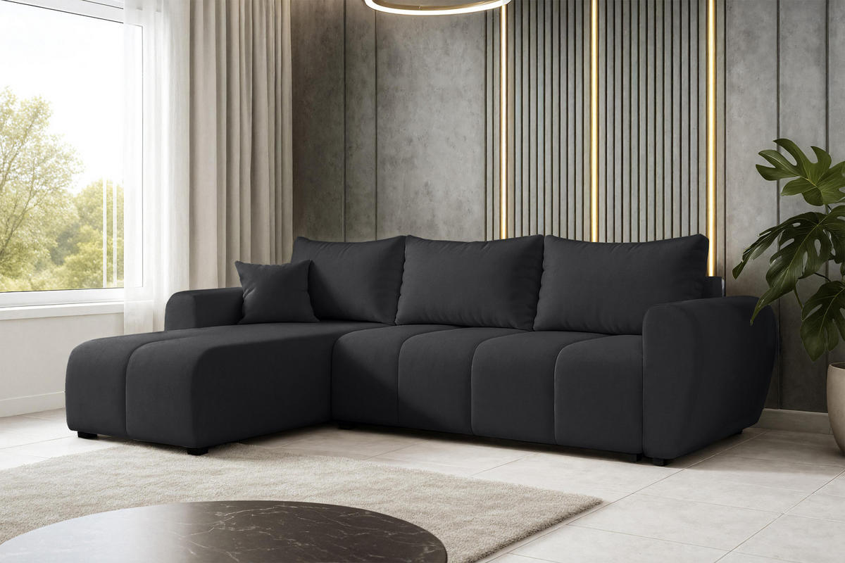 ECKSOFA L Form Malatya Schwarz 246/145/80 cm stilvolle mit Schlaffunktion L - Schwarz, Kunststoff/Textil (145/246cm) - AX Living
