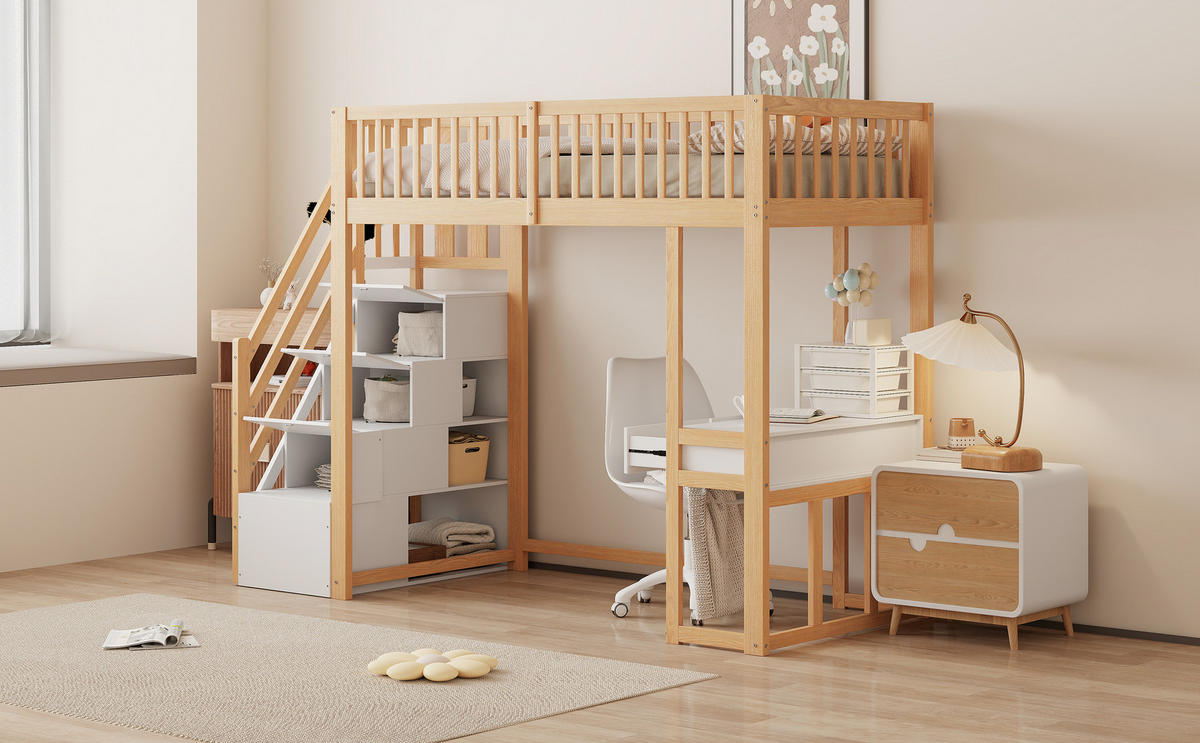 HOCHBETT 90x200 cm Tisch Treppe weiß - Weiß, Holz (90/200cm) - LEBENLANG