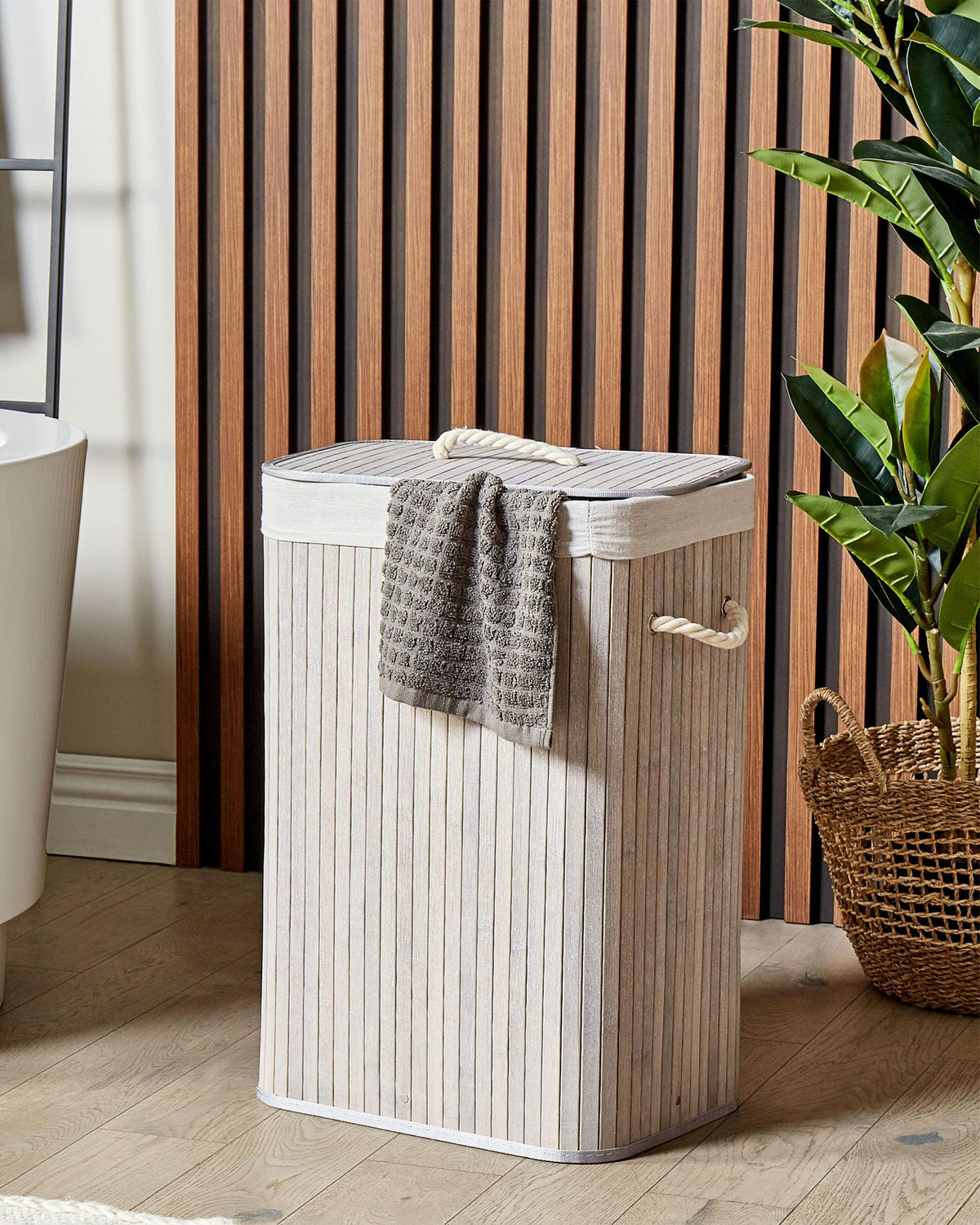 KORB Grau Komari - Weiß/Grau, Holz (40/60/30cm) - Beliani