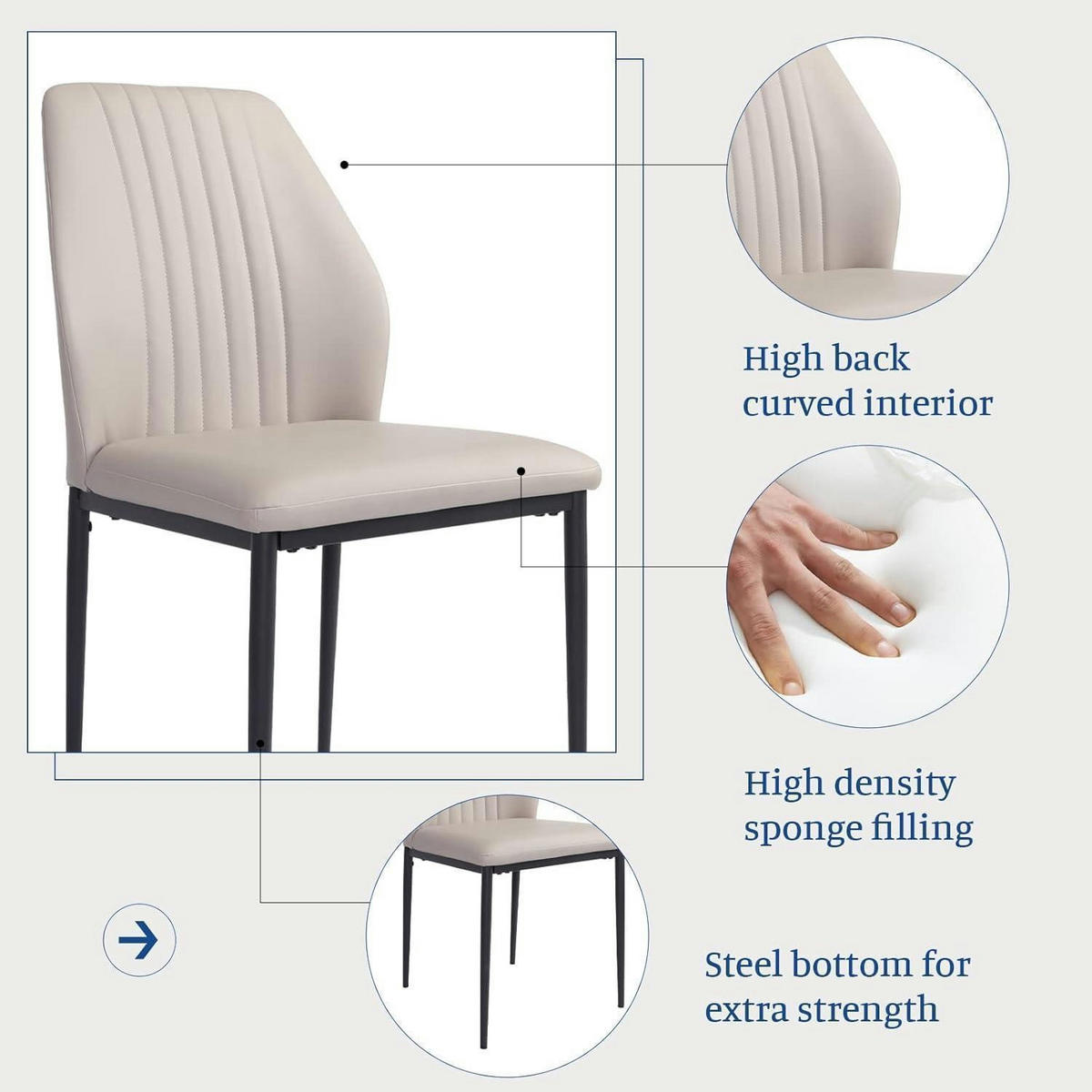 ESSZIMMERSTUHL 4-teiliges Set Kunstleder Beige - Beige, Metall (46/88.9/47.8cm)