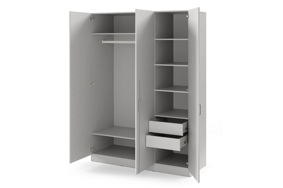 DREHTÜRENSCHRANK BRISSO BR2 150/210/60,5 cm in Platingrau mit Metallgriffen und Schubladen - Grau, Holzwerkstoff/Metall (150/210/61cm) - Deine Möbel 24