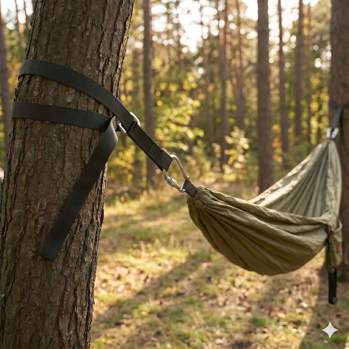 HÄNGEMATTENBEFESTIGUNG Ronny mit Karabiner und 2 Riemen - Braun, Kunststoff (280cm) - Amanka