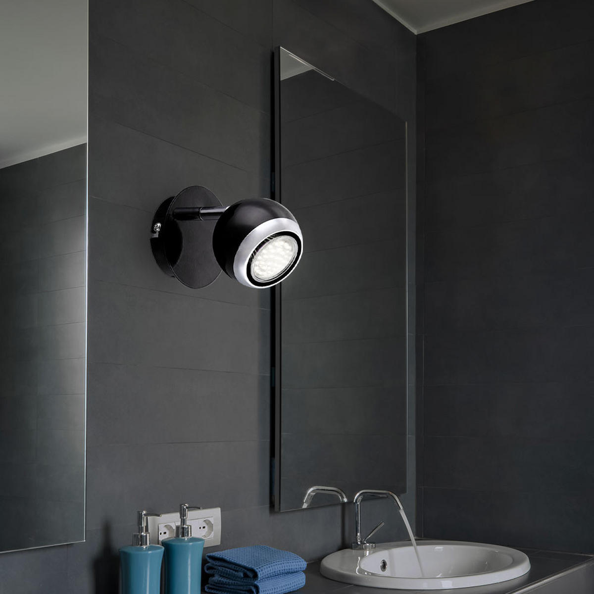 LED WANDLEUCHTE Chrom Schwarz beweglicher Spot - Schwarz, Metall (10/11.5/13cm) - Globo Lighting