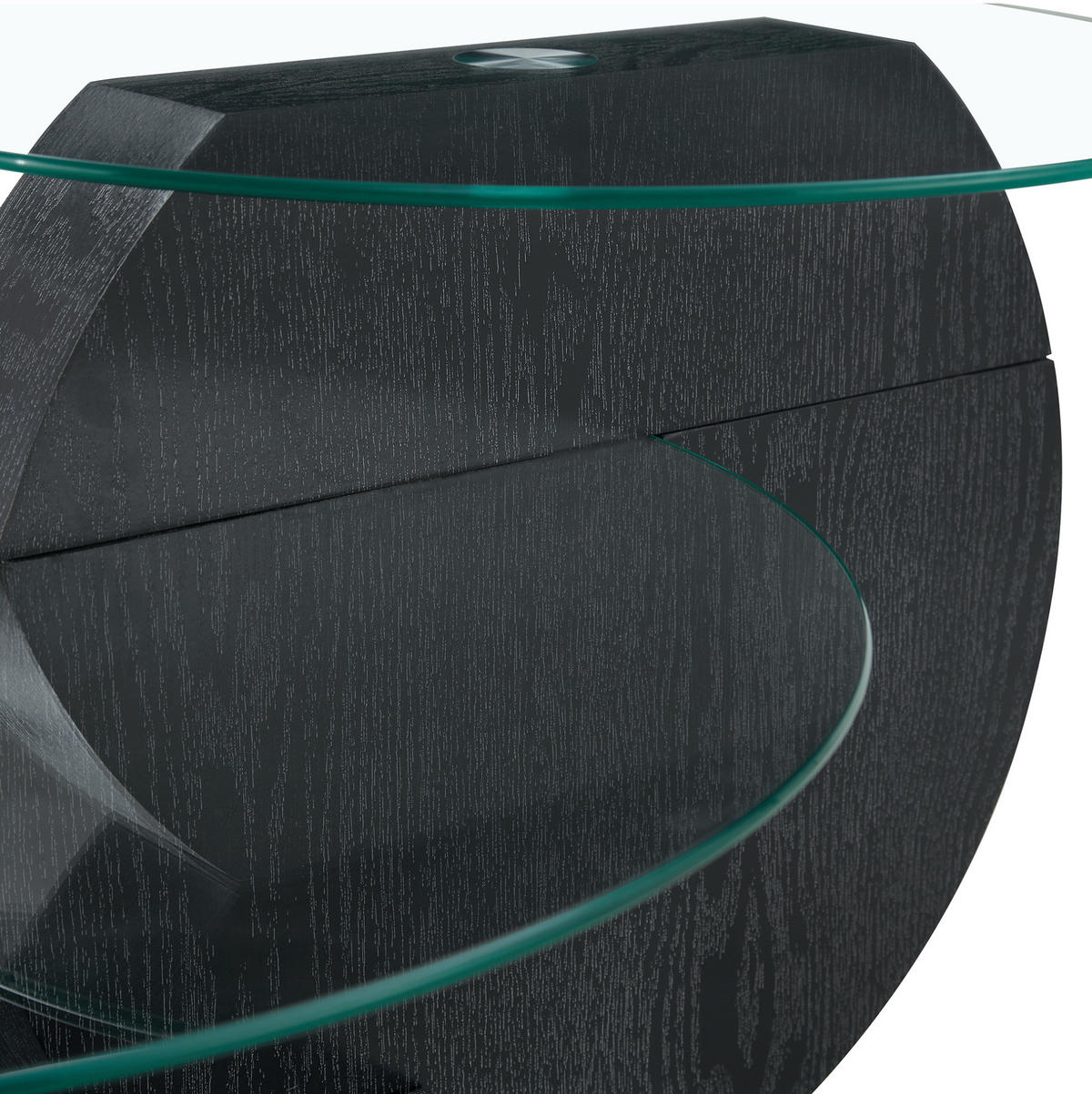 KONFERENČNÍ stolek, průměr 50/70 cm, MDF a sklo, černá/transparentní - průhledná, kompozitní dřevo (70/70/44cm) - BEAOK