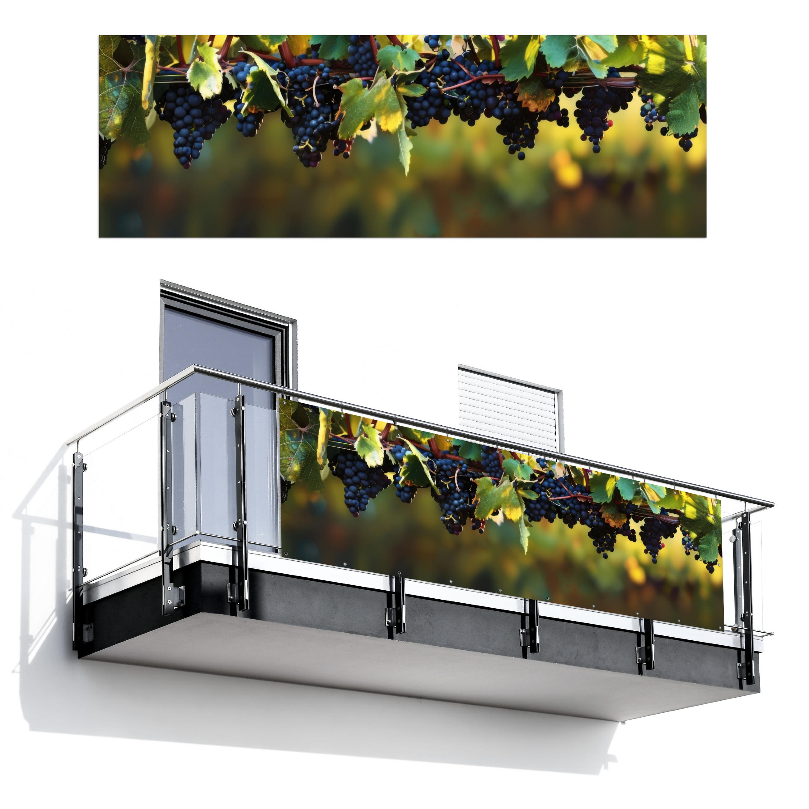 BALKON-SICHTSCHUTZ Trauben - Wein - Natur - Grün - Weinrot, Kunststoff (300/100cm) - MuchoWow