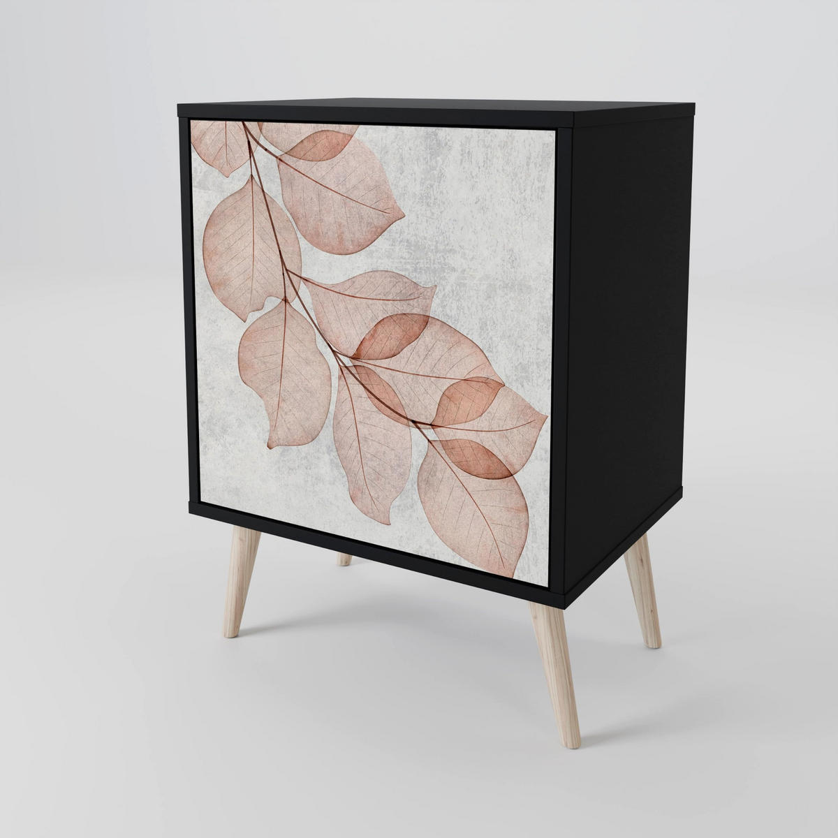 SIDEBOARD AUTUMN FRAGILITY, Schwarz, 57,5x42x75,5 cm, Goldfarbene Metallfüße - Goldfarben/Multicolor, Holzwerkstoff/Metall (57.5/75.5/42cm) - SpaceRebels