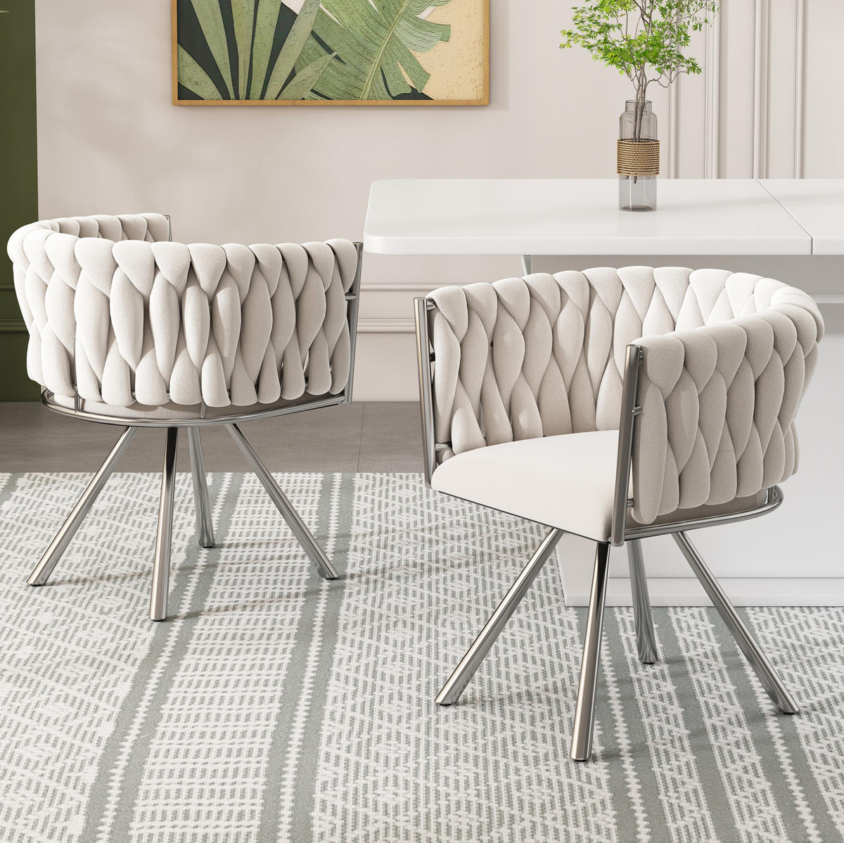 ESSZIMMERSTUHL 4er-Set drehbar Samt Beige Silber - Beige, Metall (54/72/59.2cm) - Meubliv