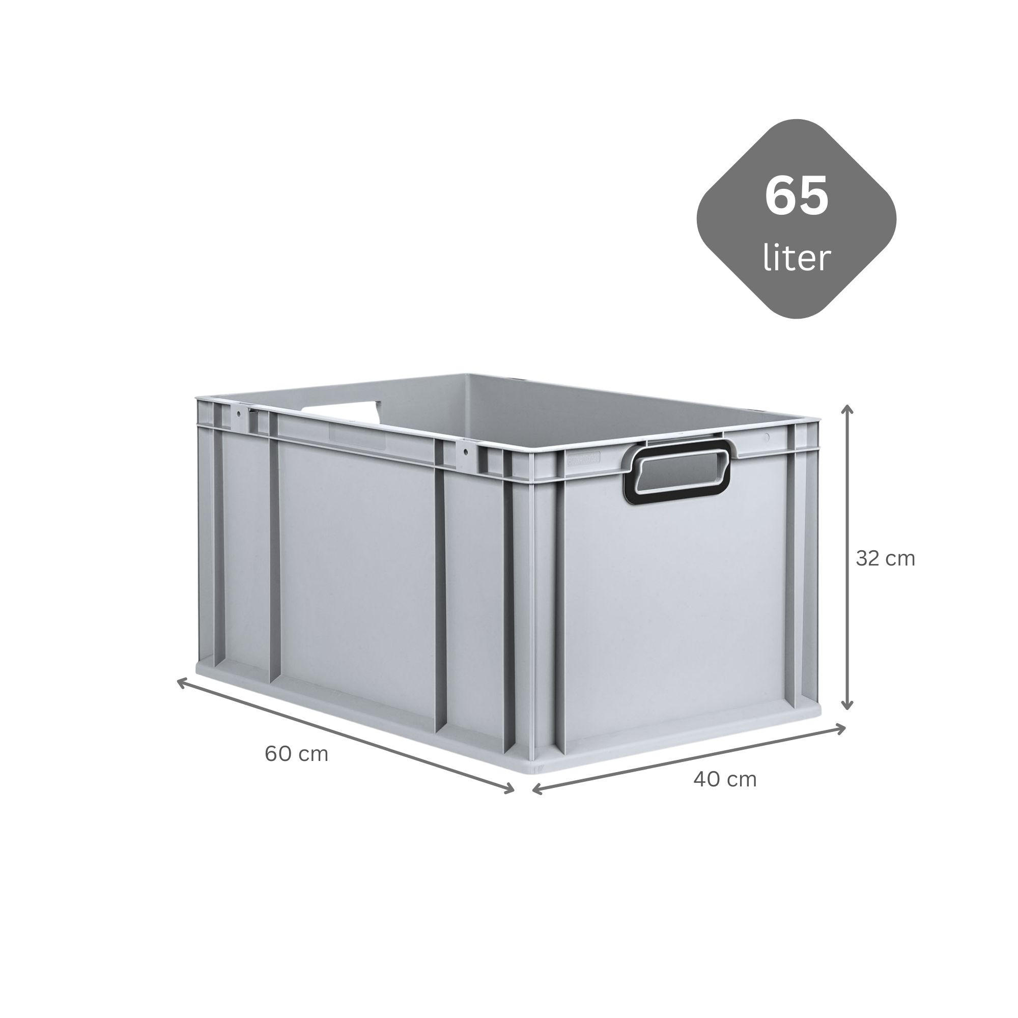 EUROBOX 3x NextGen Color 32x40x60 cm 65 Liter Griffe schwarz offen, Grau - Schwarz/Grau, Kunststoff (40/32/60cm) - PROREGAL