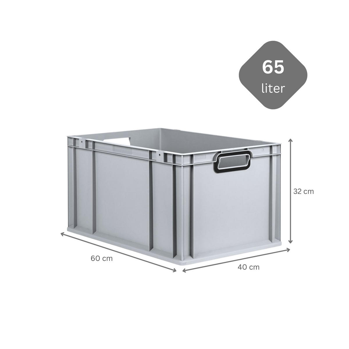 EUROBOX 3x NextGen Color mit Auflagedeckel 32x40x60 cm 65 Liter Grau Griffe schwarz offen - Schwarz/Grau, Kunststoff (40/32/60cm) - PROREGAL