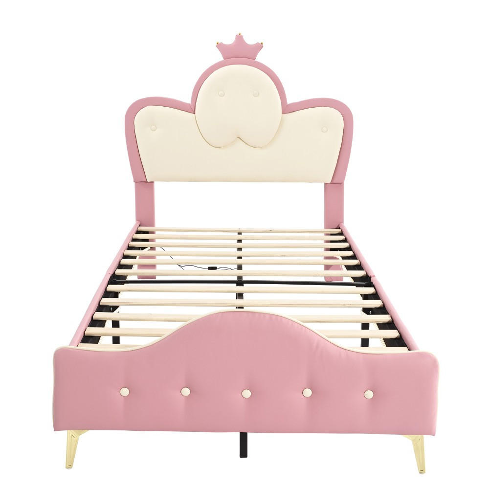 KINDERBETT 90x200cm in Rosa PU mit Monochromer LED-Streifen - Pink, Holz (90/200cm) - KOMHTOM