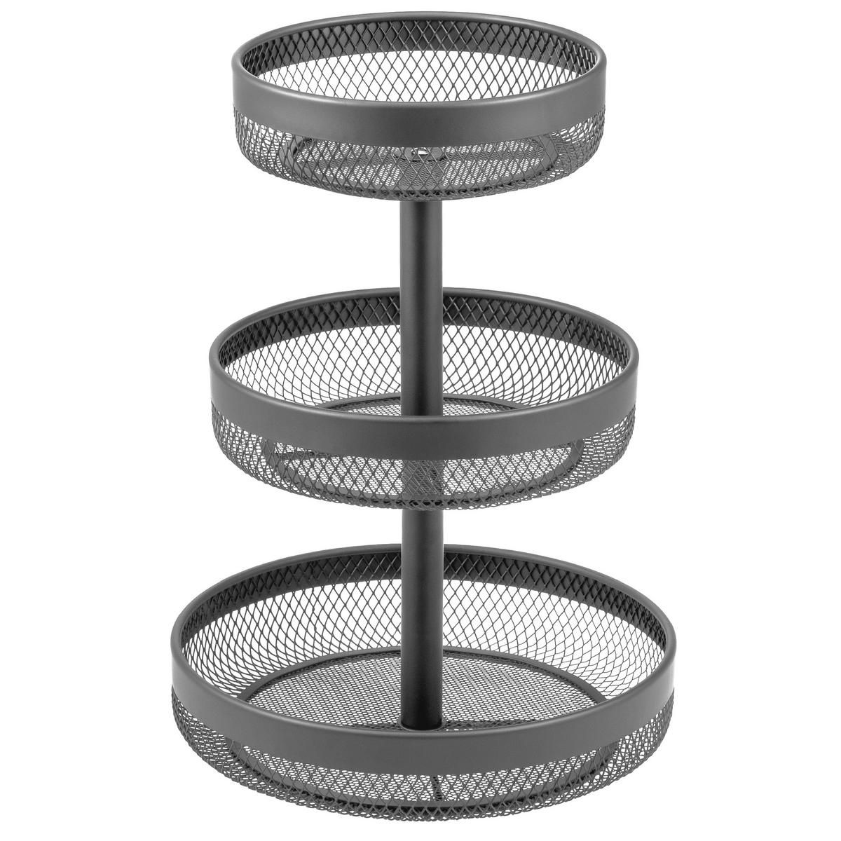 OBSTETAGERE rund, 3-stöckig, Ø 20 cm, 25 cm und 30 cm, grau, Metall - Grau, Metall (42cm) - eluno