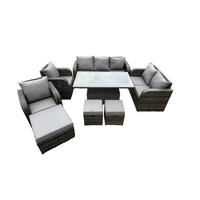 GARTENSET MIT COUCHTISCH HOCKER Polyrattan Outdoor 9-Sitzer - Dunkelgrau/Grau, Glas/Kunststoff - Fimous