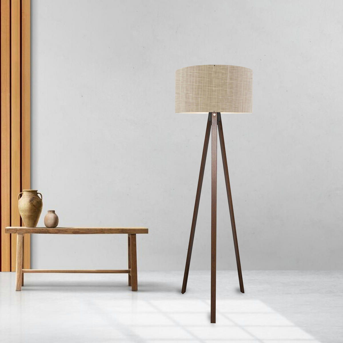 STOJACÍ LAMPY Newport - světle hnědá, kompozitní dřevo/textil (38/38/140cm) - lux.pro