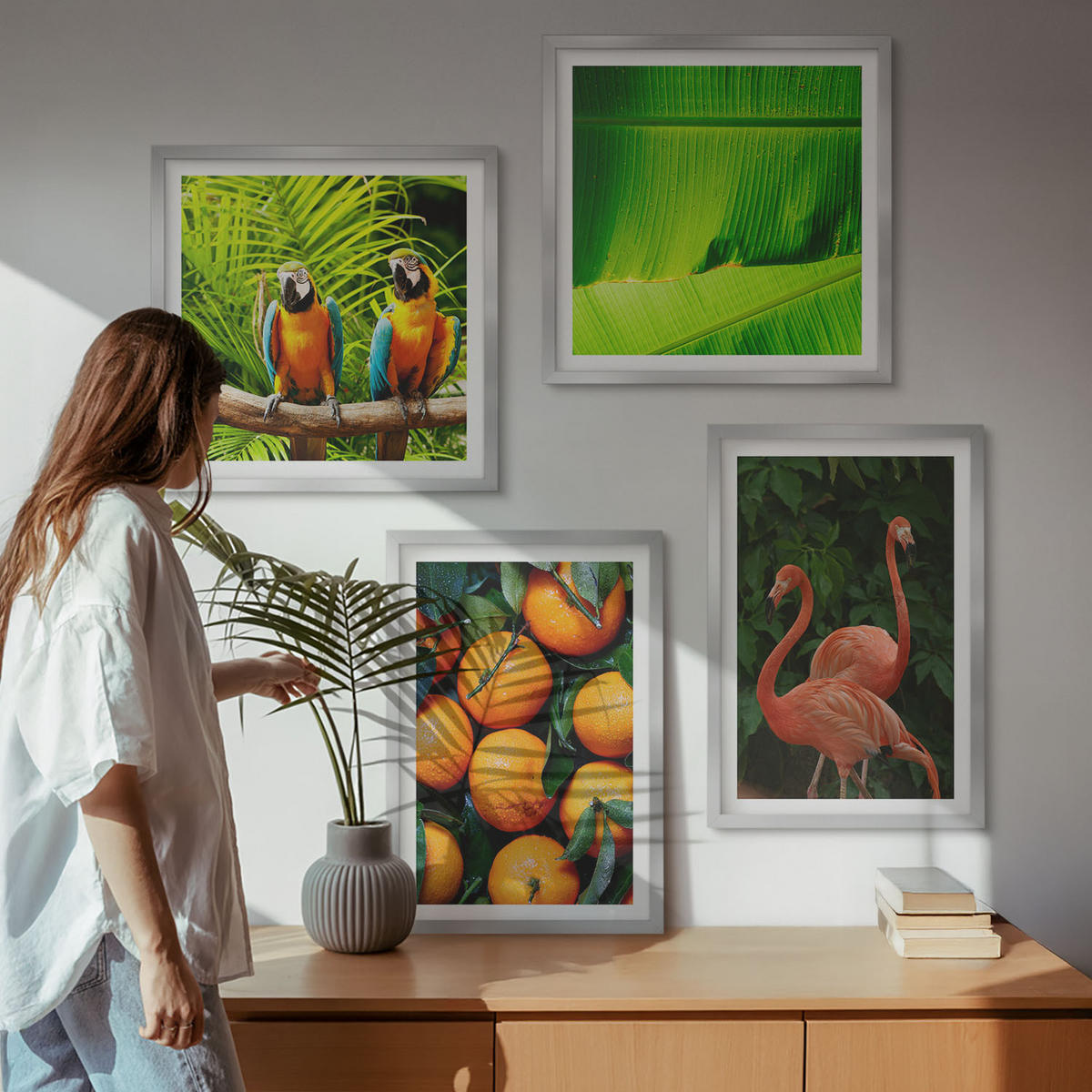 WANDBILDER 4er Set - 50x50 cm & 40x60 cm Silberner Rahmen - Fruchtige Akzente der Tropen - Silberfarben, Kunststoff (50/50cm) - ArtPrintCave