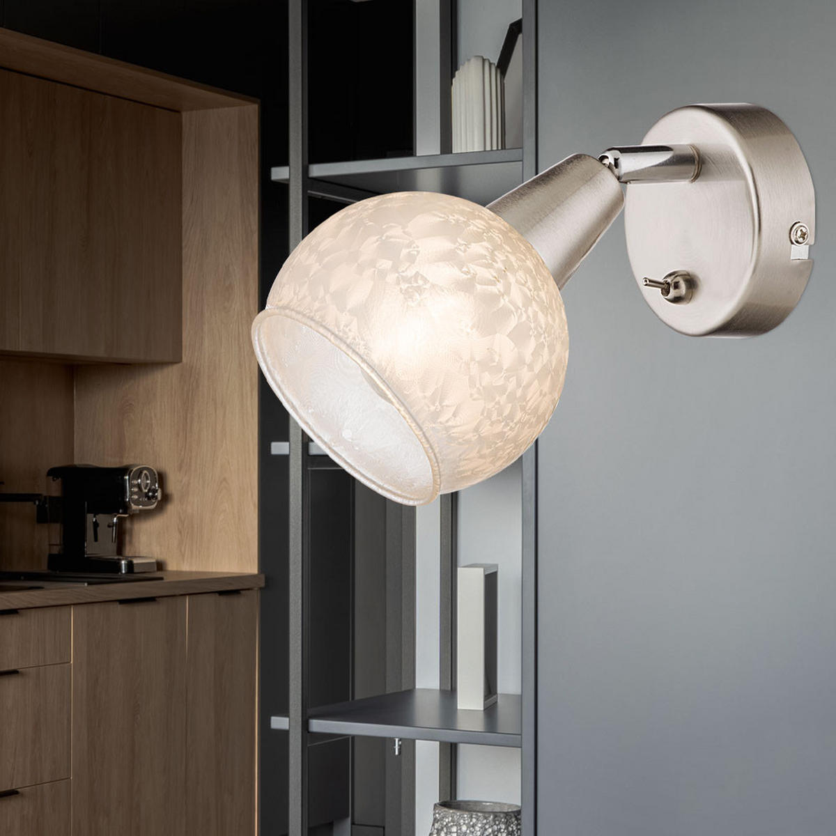 WANDLEUCHTE Metall Silber matt Schwenkbar - Silberfarben, Glas (9.8/15/18.6cm) - Globo Lighting