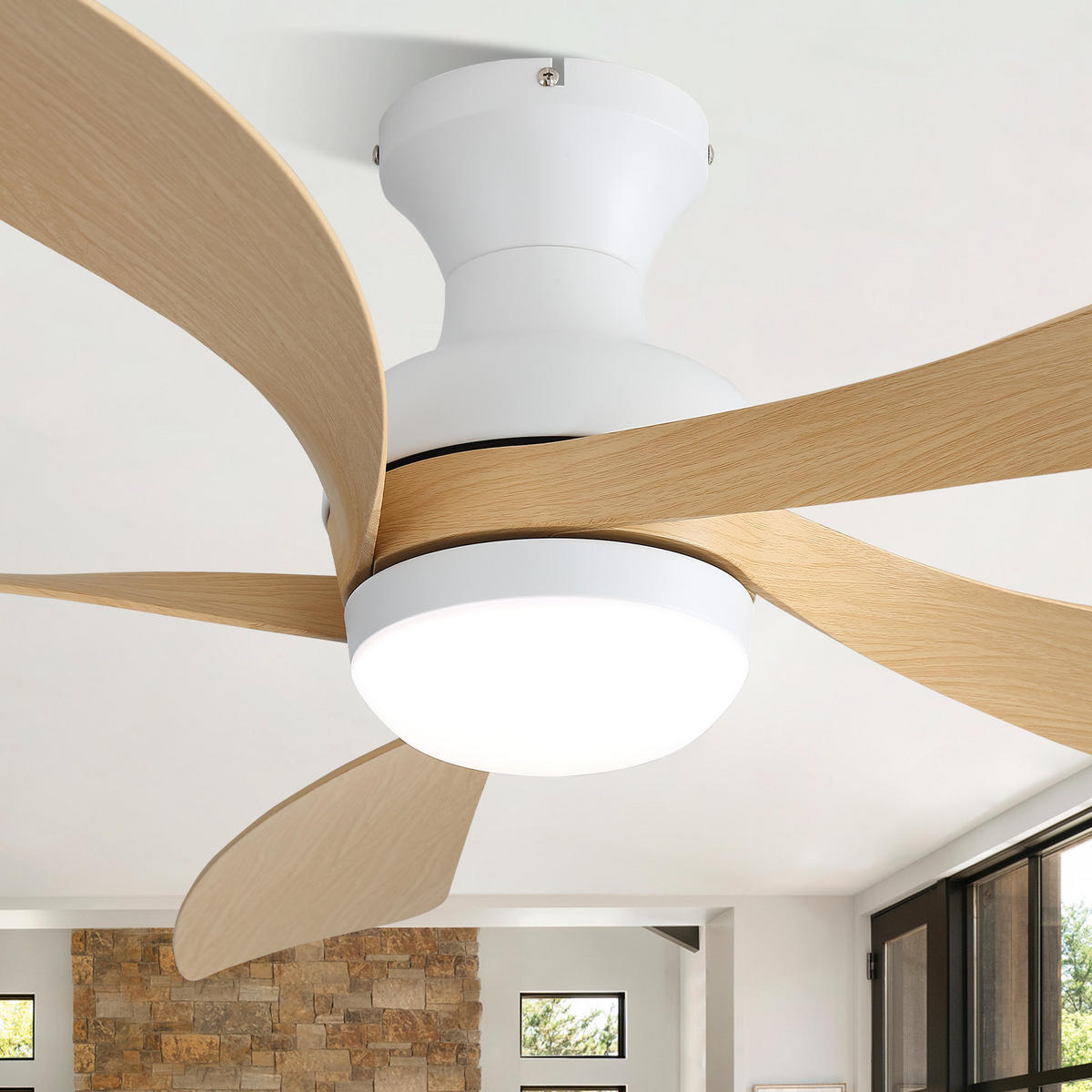 DECKENVENTILATOR 132cm Direktmontage LED Licht 5 Flügel DC Motor - Weiß, Kunststoff (132/132/30.5cm) - CASIVA